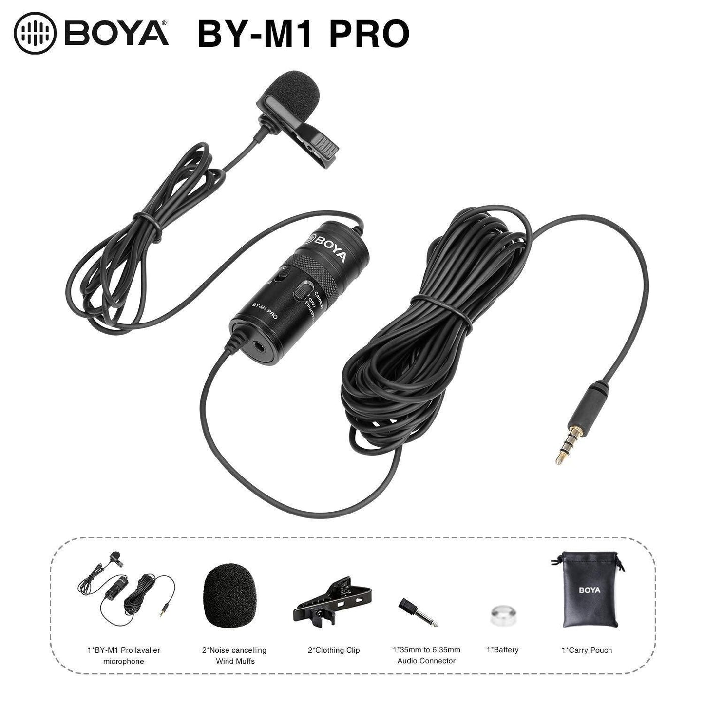 Boya BY-M1 Pro Omnidirectional Lavalier Condenser Microphone with Gain control, Headphone-out, Noise cancellation for iPhone Android Smartphone DSLR Camera Camcorder Audio Recorder YouTube(20ft Cable) - Triveni World