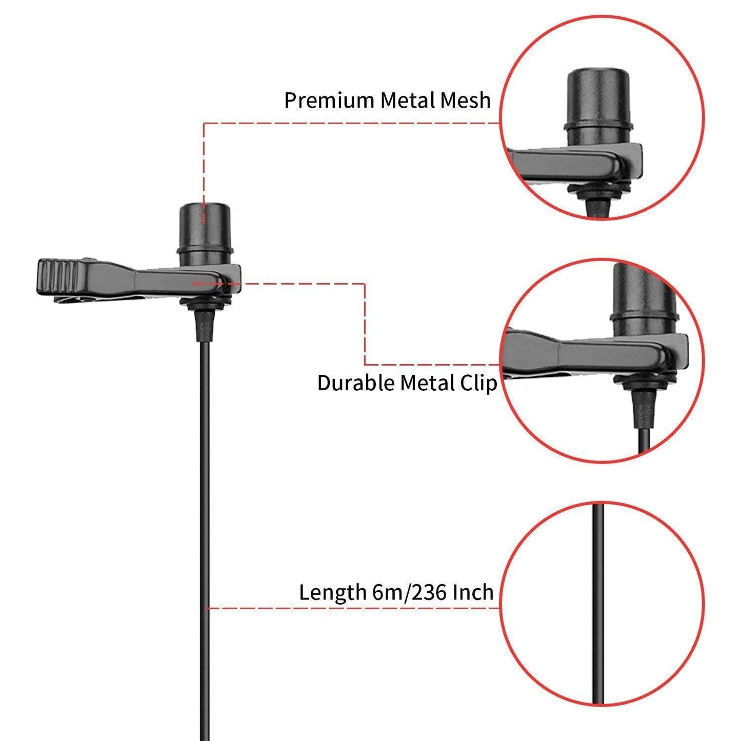 Boya BY-M1 Pro Omnidirectional Lavalier Condenser Microphone with Gain control, Headphone-out, Noise cancellation for iPhone Android Smartphone DSLR Camera Camcorder Audio Recorder YouTube(20ft Cable) - Triveni World