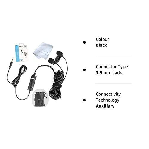 Boya BY-M1DM Dual-Head Lavalier Auxiliary Microphone Lapel Clip-On Microphone, Omnidirectional Electret Condenser Mic, TRRS 3.5 Mm Jack, EXTREME-LonG Cable, For SmartPhones, DSLR, Camcorders Black - Triveni World