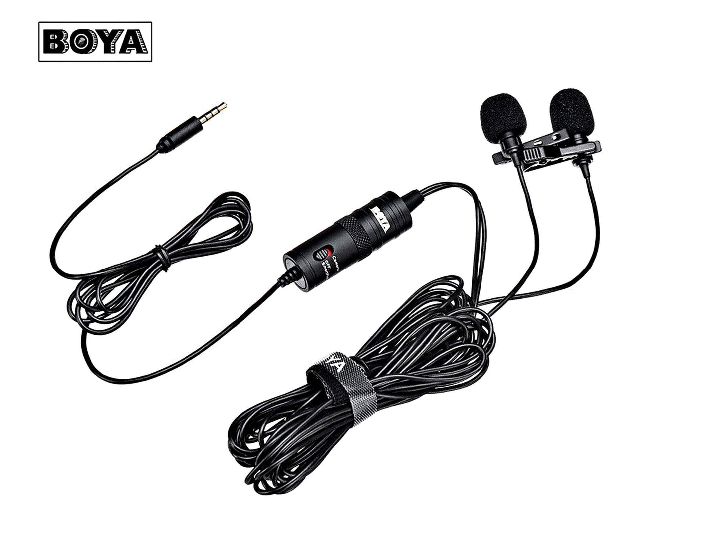 Boya BY-M1DM Dual-Head Lavalier Auxiliary Microphone Lapel Clip-On Microphone, Omnidirectional Electret Condenser Mic, TRRS 3.5 Mm Jack, EXTREME-LonG Cable, For SmartPhones, DSLR, Camcorders Black - Triveni World