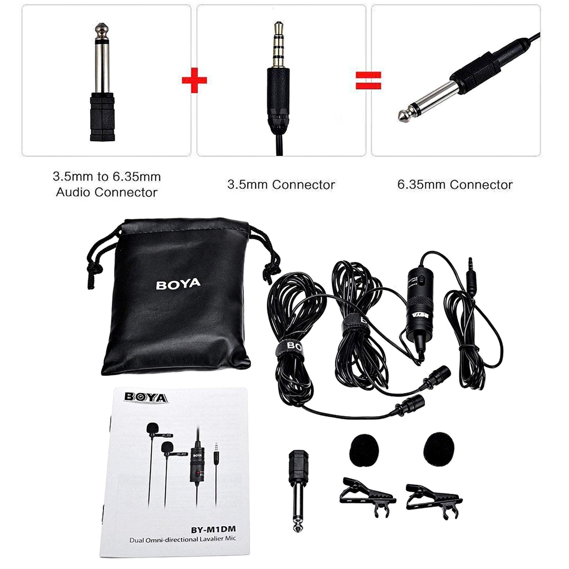 Boya BY-M1DM Dual-Head Lavalier Auxiliary Microphone Lapel Clip-On Microphone, Omnidirectional Electret Condenser Mic, TRRS 3.5 Mm Jack, EXTREME-LonG Cable, For SmartPhones, DSLR, Camcorders Black - Triveni World