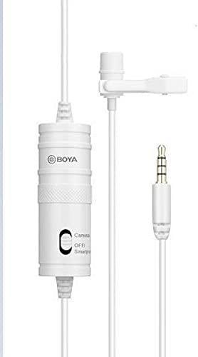 Boya ByM1 Auxiliary Omnidirectional Lavalier Condenser Microphone With 20ft Audio Cable (White) For Vlog, Video, Youtube For Smartphones, Mac, PC, tablet, Camera (By-M1 White) - Triveni World