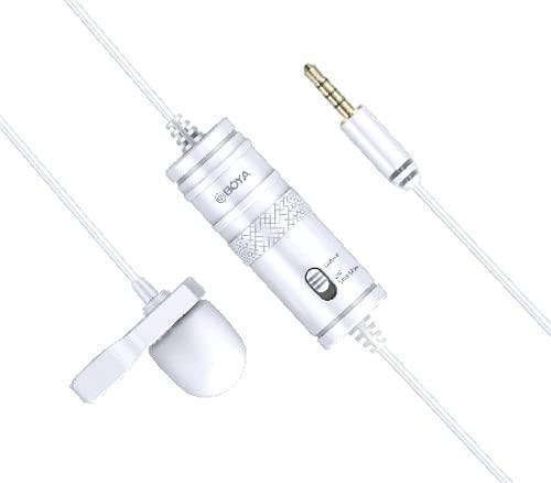 Boya ByM1 Auxiliary Omnidirectional Lavalier Condenser Microphone With 20ft Audio Cable (White) For Vlog, Video, Youtube For Smartphones, Mac, PC, tablet, Camera (By-M1 White) - Triveni World