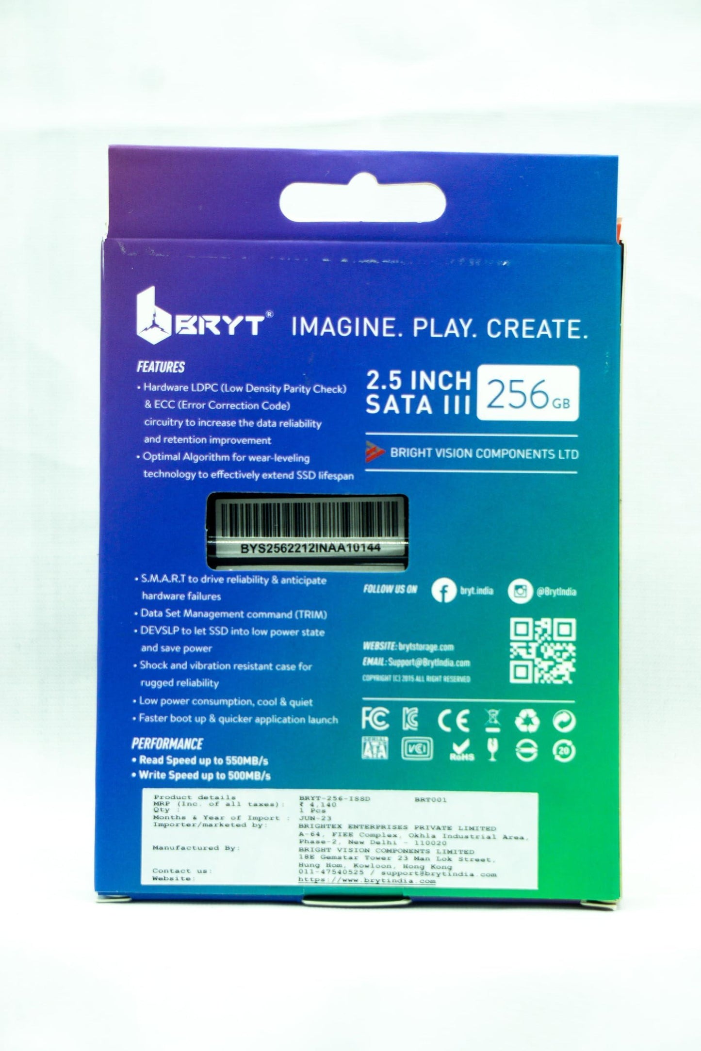 BRYT-256-SSD,Black,500 MBs Write,500 MBs Read, Light Weight, Portable 10X Faster Than Hard Disk, 256GB - Triveni World