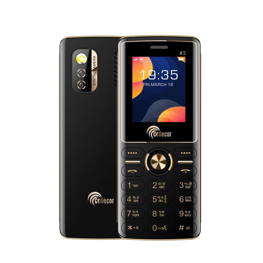 CELLECOR X3 Dual Sim Feature Phone 1000 mAH Battery with Torch Light, Wireless FM and Rear Camera (1.8" Display) (Black) - Triveni World