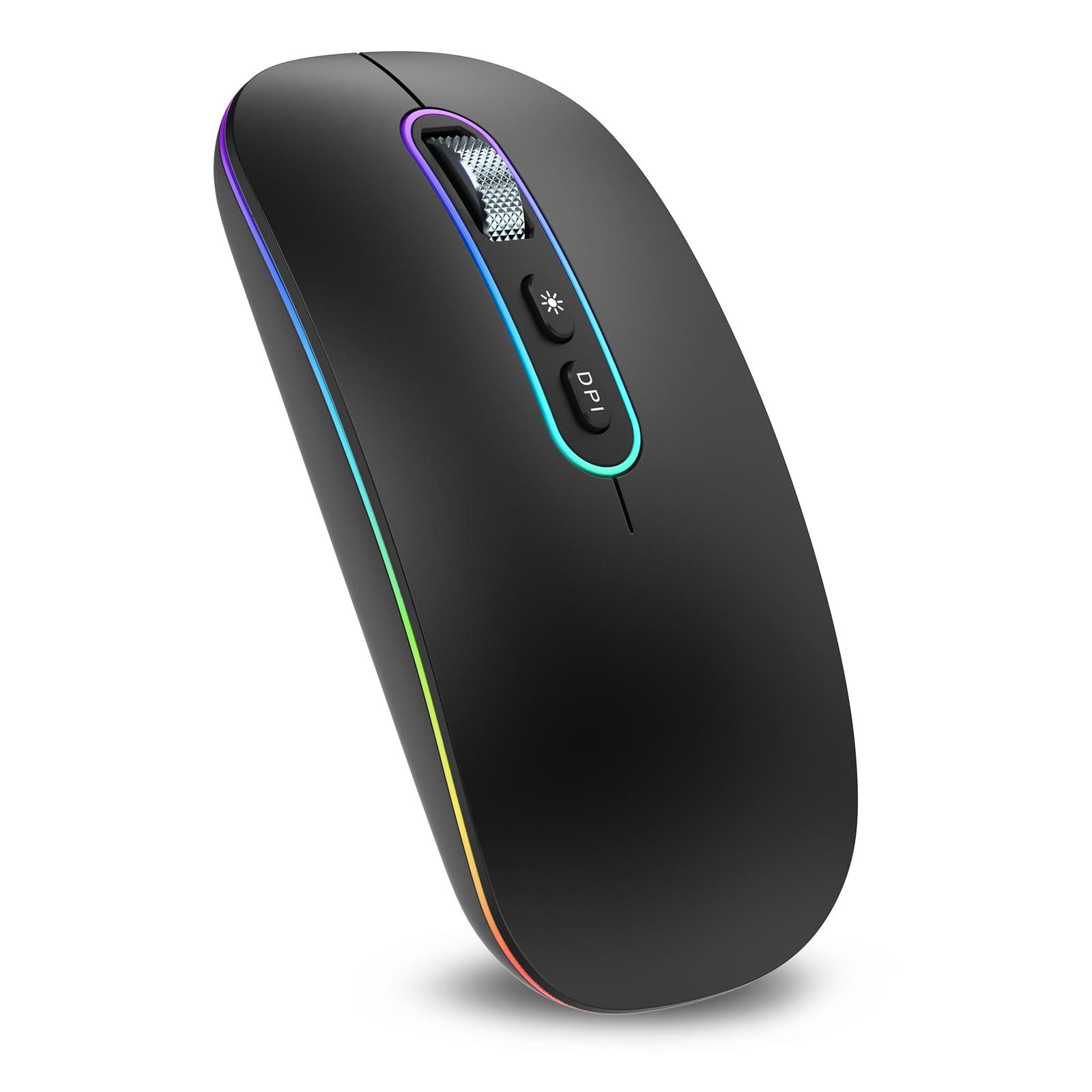 cimetech Dual Mode (BT 5.1+2.4G) Wireless Mouse Rechargeable, Portable Lightweight Ambidextrous Mouse with LED Lights, Compatible with iPad/Laptop/PC/Mac OS/Windows/Chrome OS - Black - Triveni World