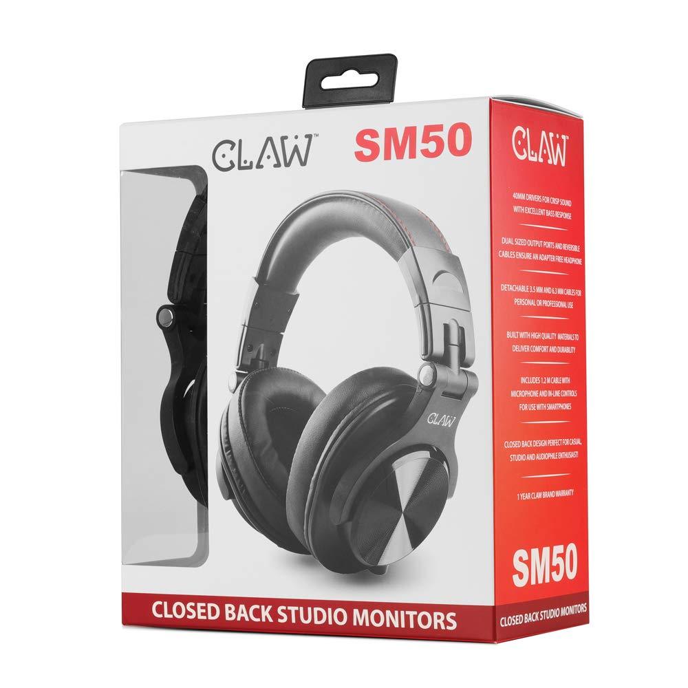 CLAW SM50 Professional Studio Monitoring DJ Wired Over Ear Headphones with 2 Detachable Cables (2.8m Coiled Cable & 1.2m Straight Cable with Mic and in-line Controls) (SM50) - Triveni World