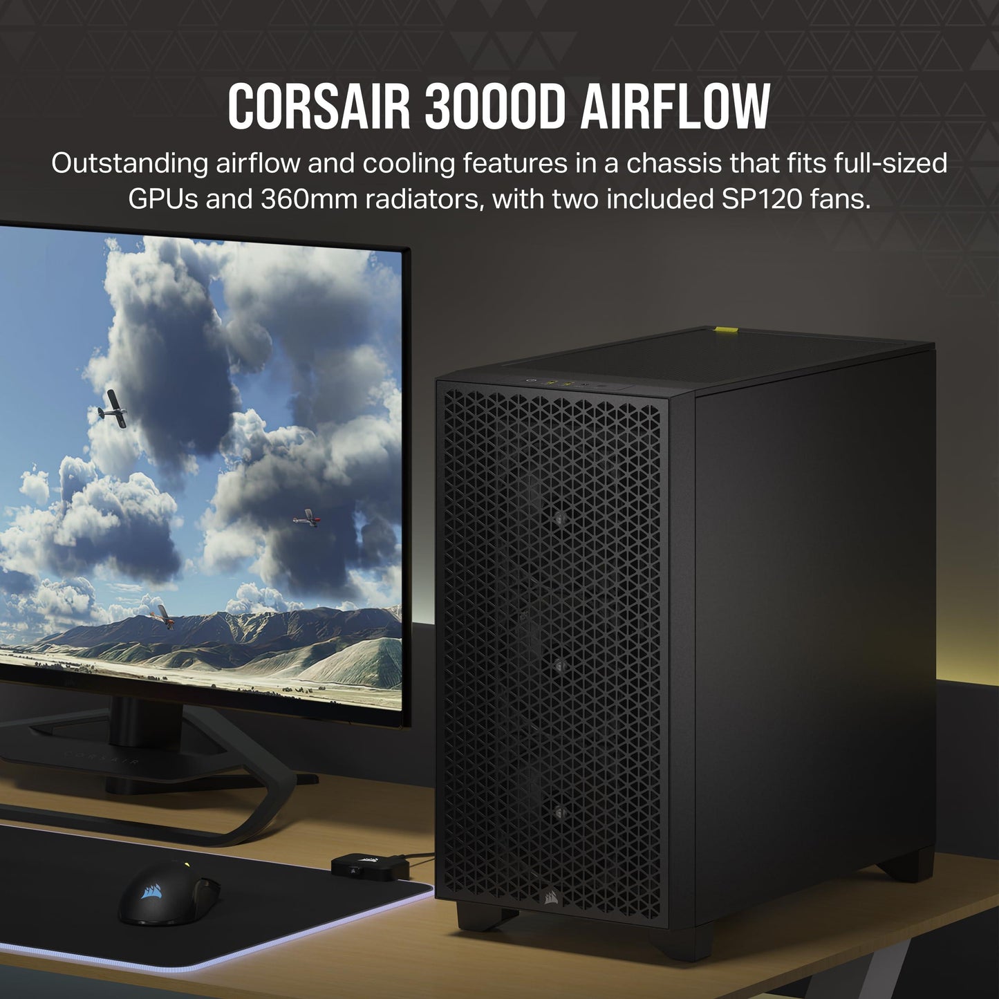 CORSAIR 3000D Airflow Mid-Tower PC Case - Black - 2X SP120 Elite Fans - Four-Slot GPU Support – Fits up to 8X 120mm Fans - High-Airflow Design - Triveni World