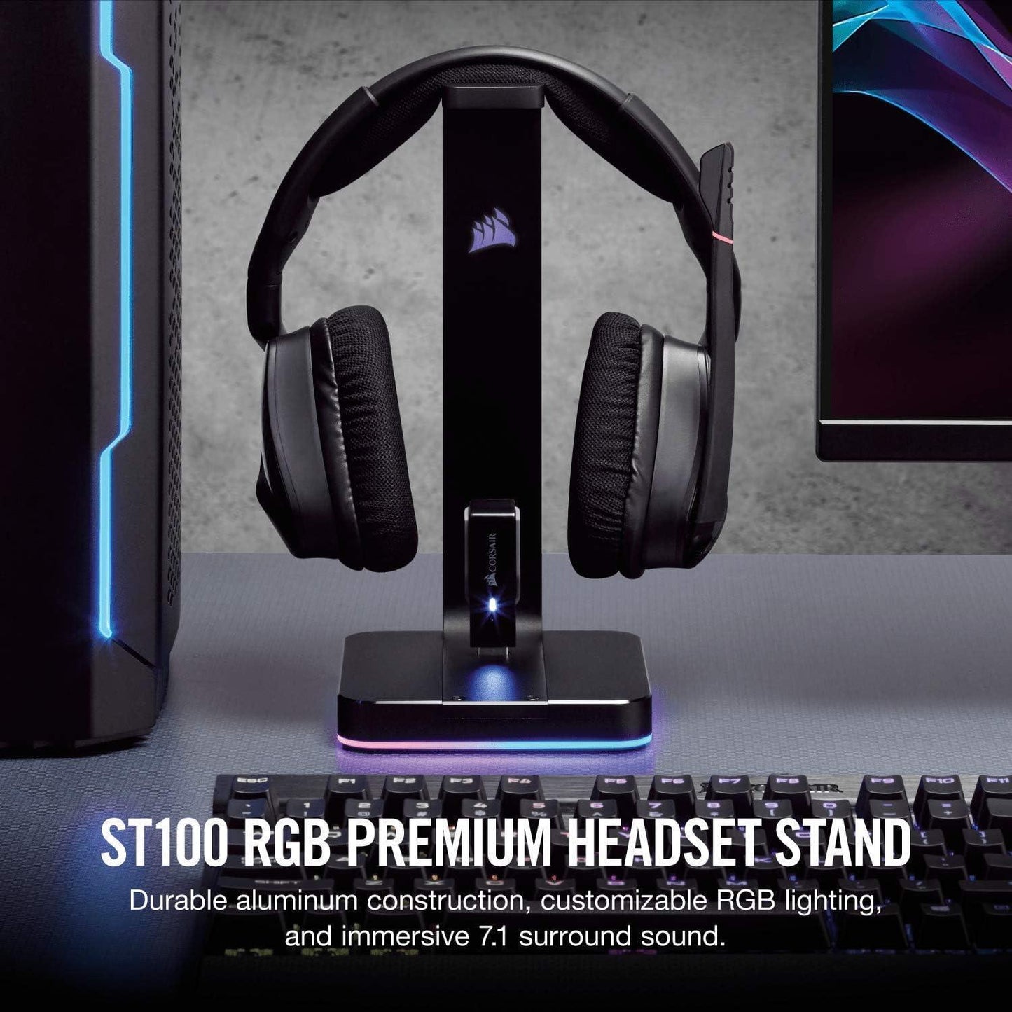 Corsair Gaming St100 RGB Premium Headset Stand with 7.1 Surround Sound - Black Tabletop - Triveni World