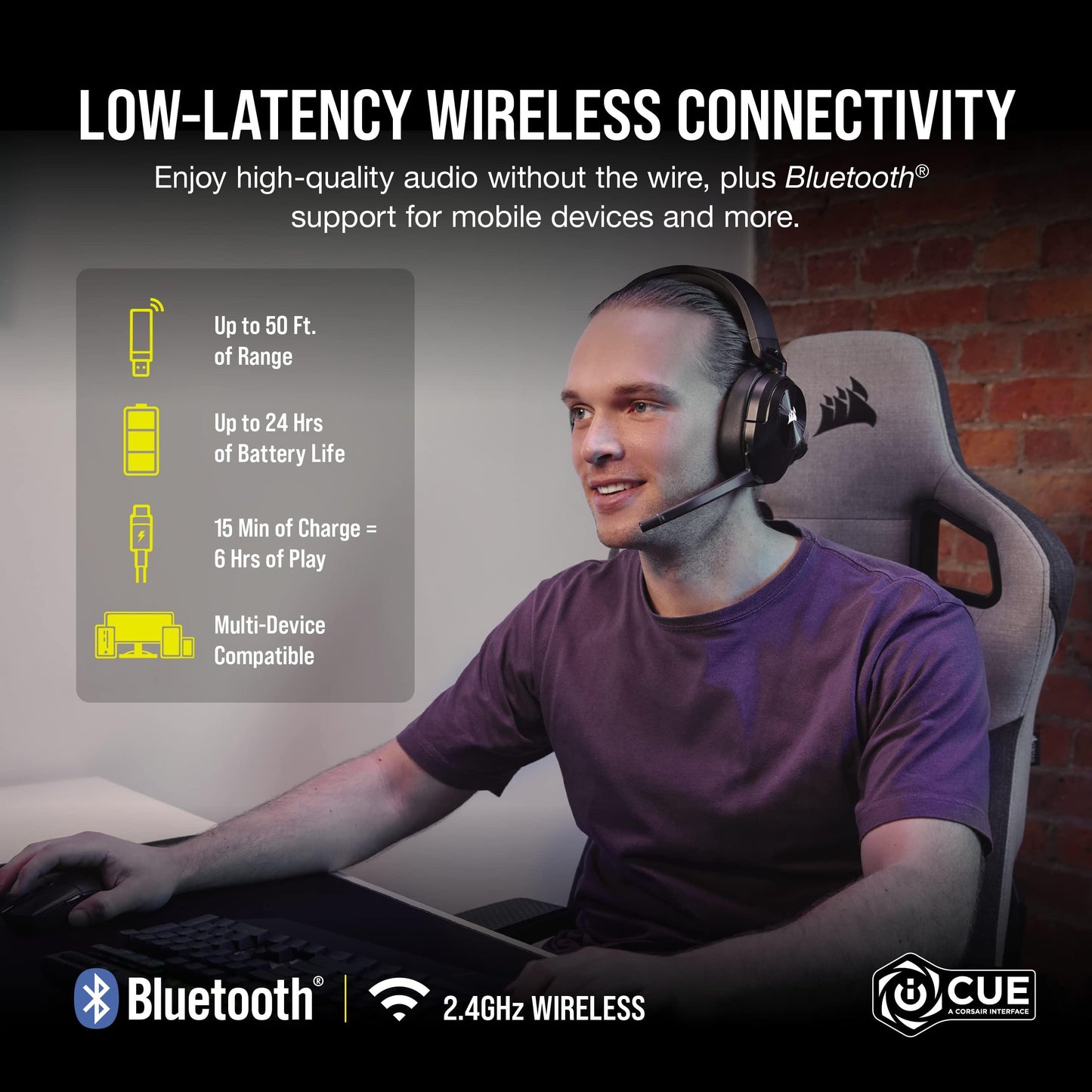 Corsair HS55 Wireless Gaming Headset, Carbon, Low-Latency 2.4Ghz Wireless or Bluetooth, Dolby Audio 7.1 Surround Sound on PC and Mac, Omni-Directional Microphone with Flip-to-Mute Function - Triveni World