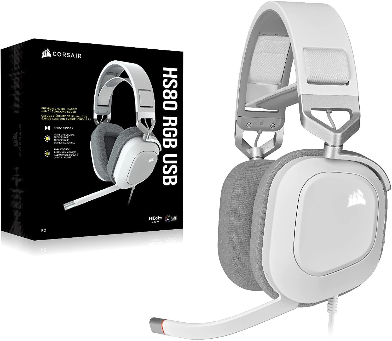 Corsair HS80 RGB USB Premium Gaming Wired On Ear Headset with Dolby Audio 7.1 Surround Sound (Broadcast-Grade Omni-Directional Microphone, Memory Foam Earpads, High-Fidelity Sound) White - Triveni World