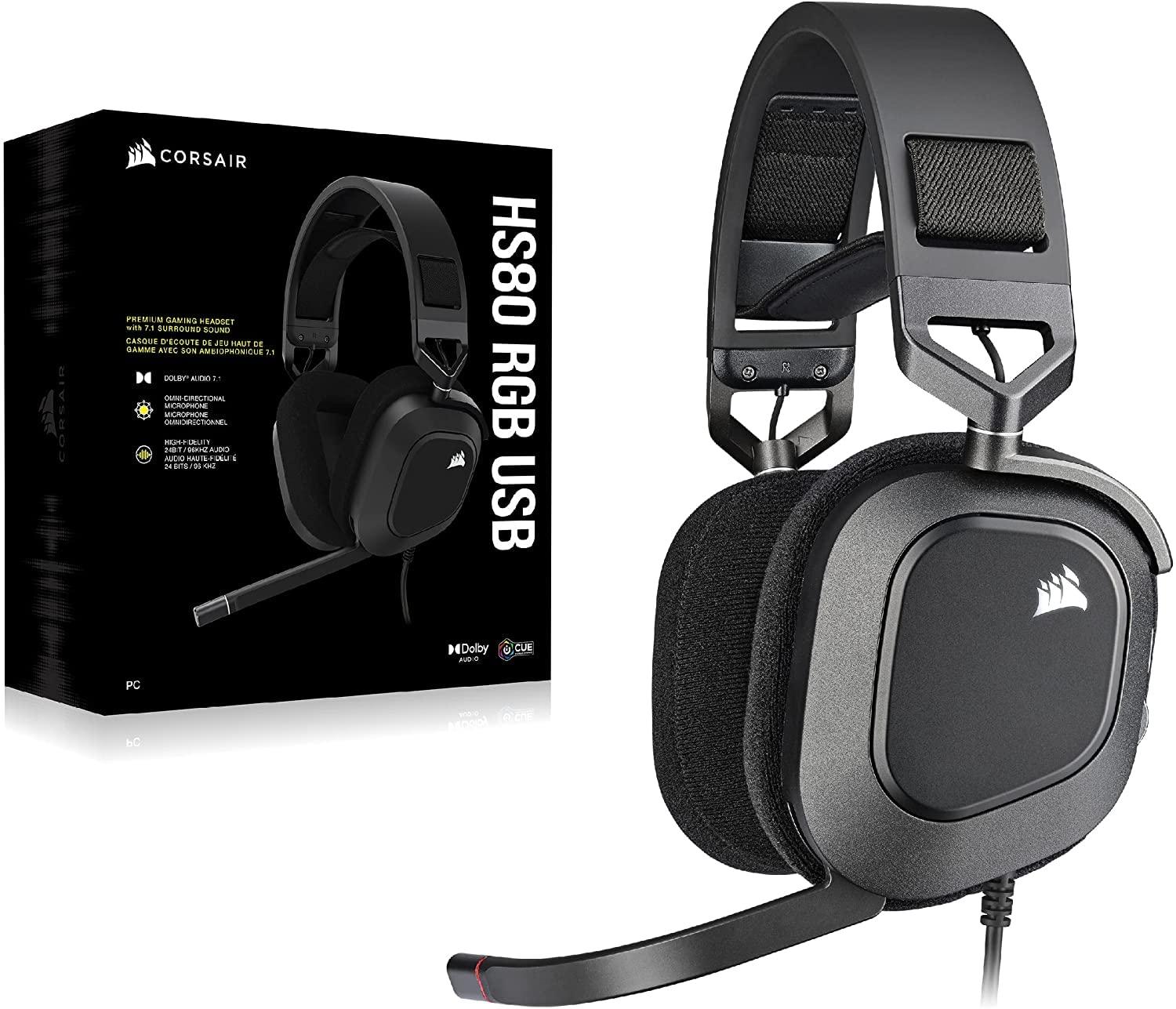 Corsair HS80 RGB Wired USB Premium Gaming On Ear Headphones with Dolby Audio 7.1 Surround Sound (Broadcast-Grade Omni-Directional Microphone, Memory Foam Earpads, High-Fidelity Sound) (Carbon) - Triveni World