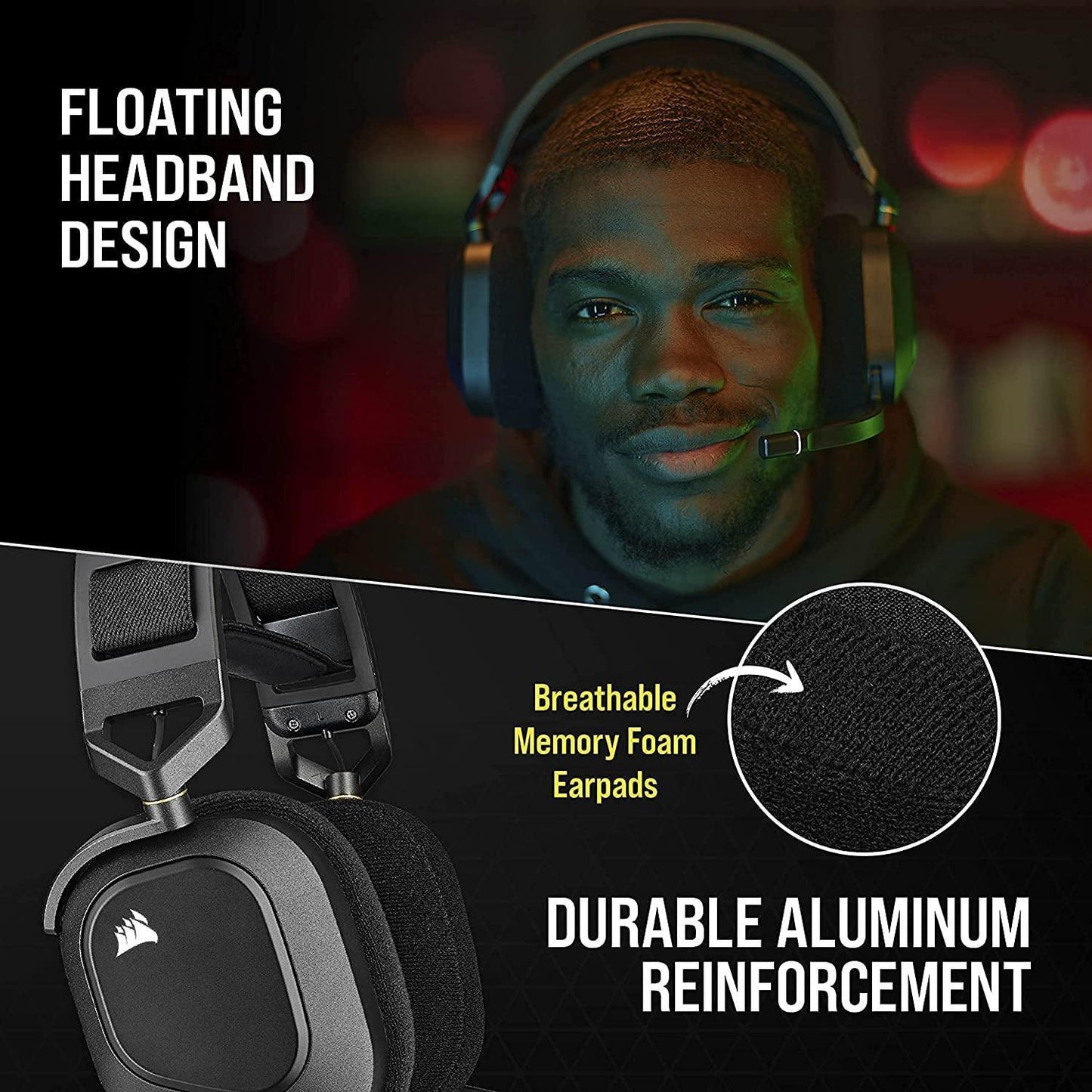 Corsair HS80 RGB Wireless Premium Gaming On Ear Headset with Dolby Atmos Audio (Low-Latency, Omni-Directional Microphone, 60ft Range, Up to 20 Hours Battery Life, PS5/PS4 Wireless Compatibility) Black - Triveni World