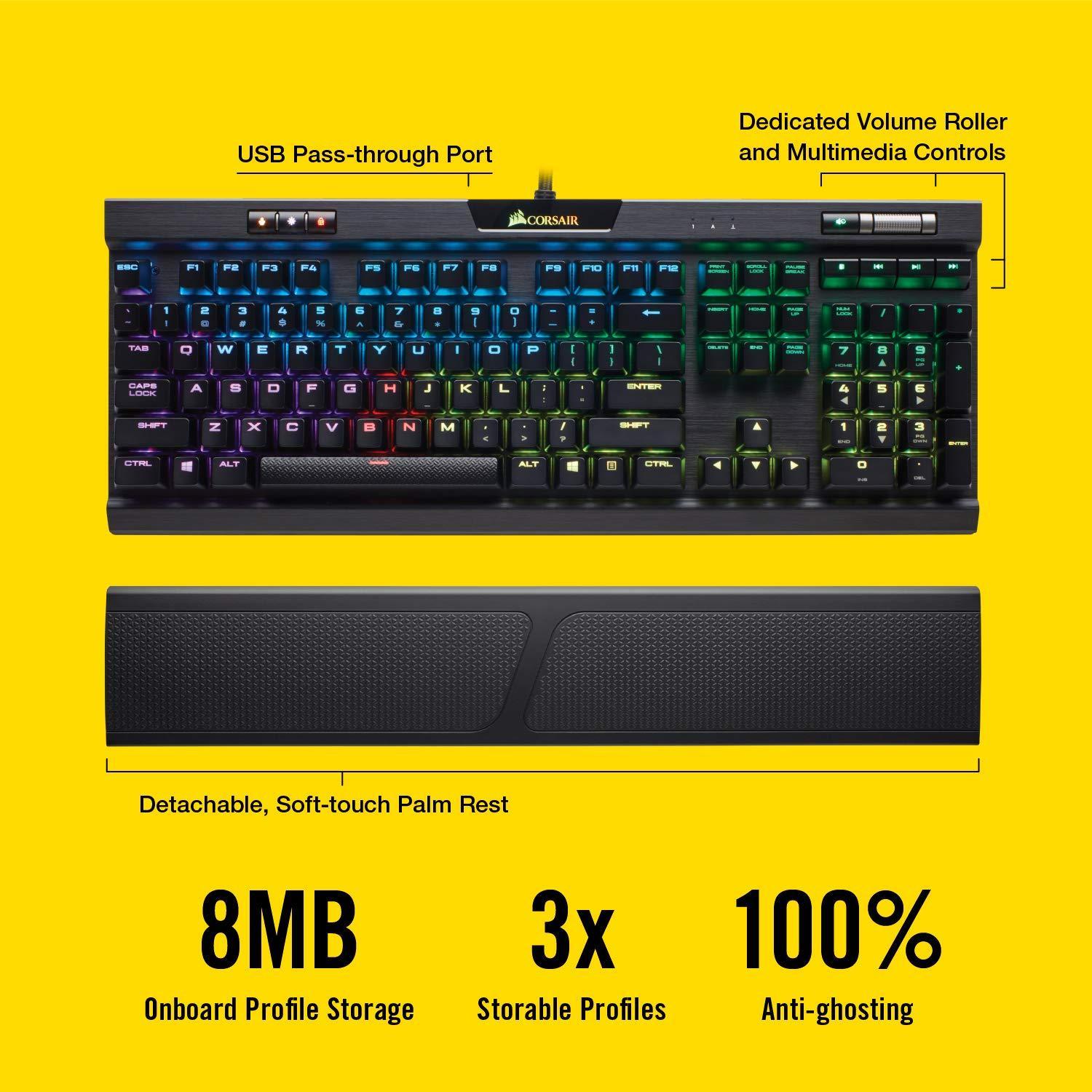 Corsair K70 MK.2 RGB LED Backlit Wired Mechanical Cherry MX Silent Gaming Keyboard (Black) - Triveni World