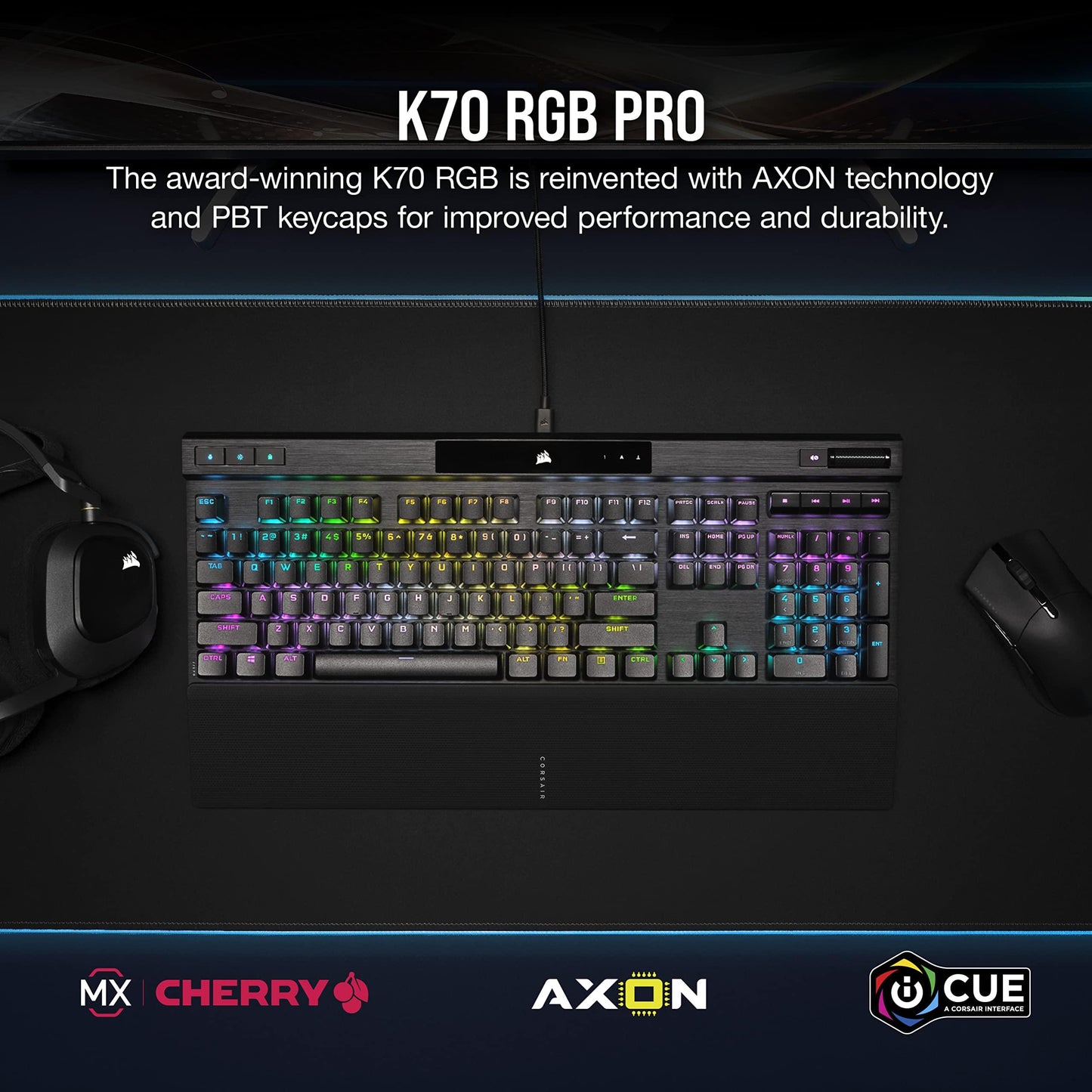 Corsair K70 RGB PRO Mechanical Gaming Keyboard, Backlit RGB LED, Cherry MX Brown Keyswitches, Black - Triveni World