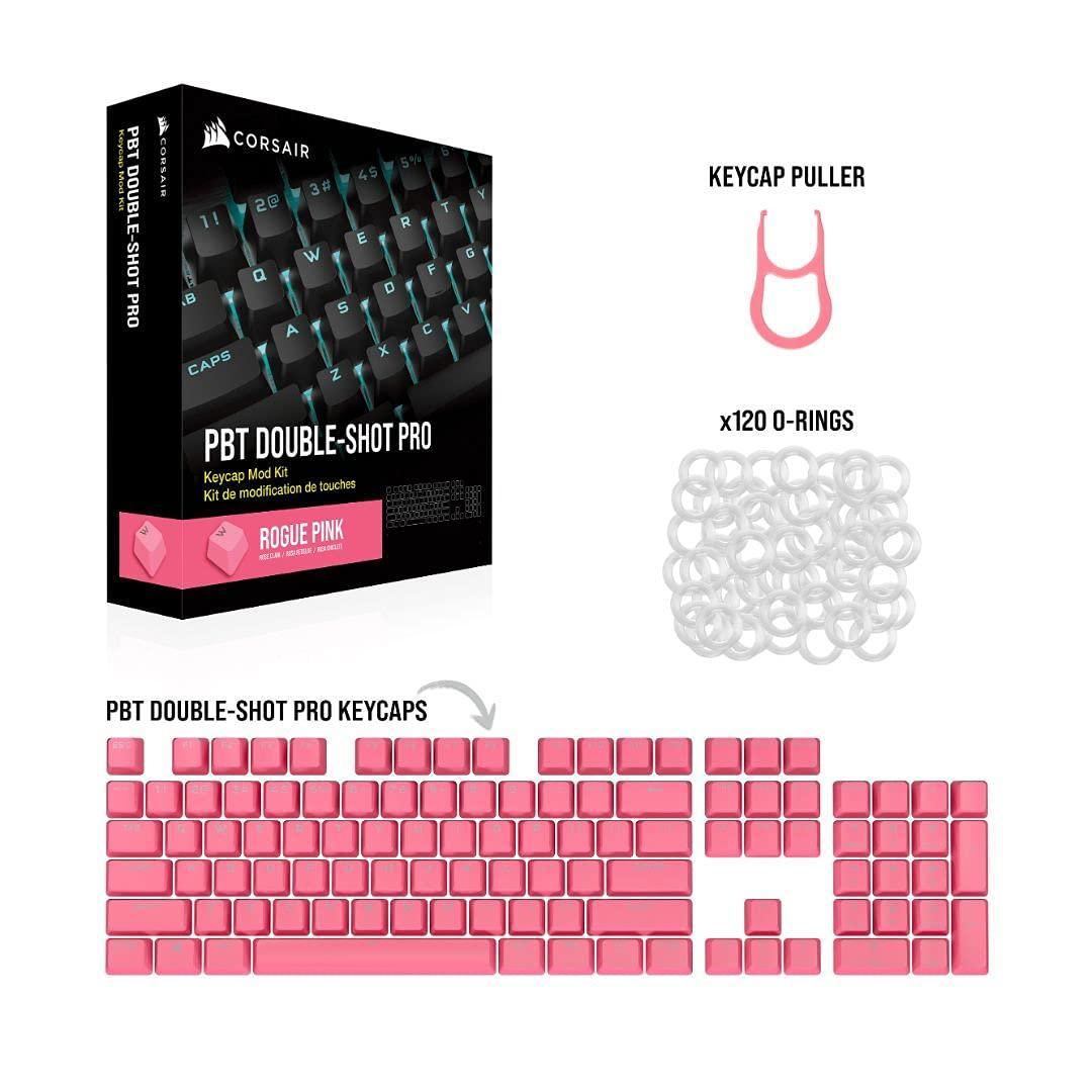 Corsair PBT Double-Shot PRO Keycap Mod Kit – Double-Shot PBT Keycaps – Rogue Pink – Standard Bottom Row – Textured Surface – 1.5mm-Thick Walls – O-Ring Dampeners (CH-9911070-NA) - Triveni World