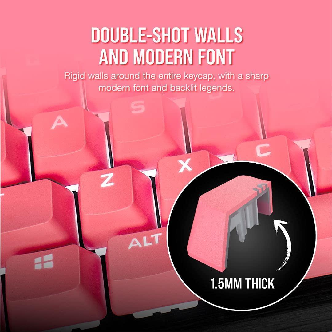 Corsair PBT Double-Shot PRO Keycap Mod Kit – Double-Shot PBT Keycaps – Rogue Pink – Standard Bottom Row – Textured Surface – 1.5mm-Thick Walls – O-Ring Dampeners (CH-9911070-NA) - Triveni World