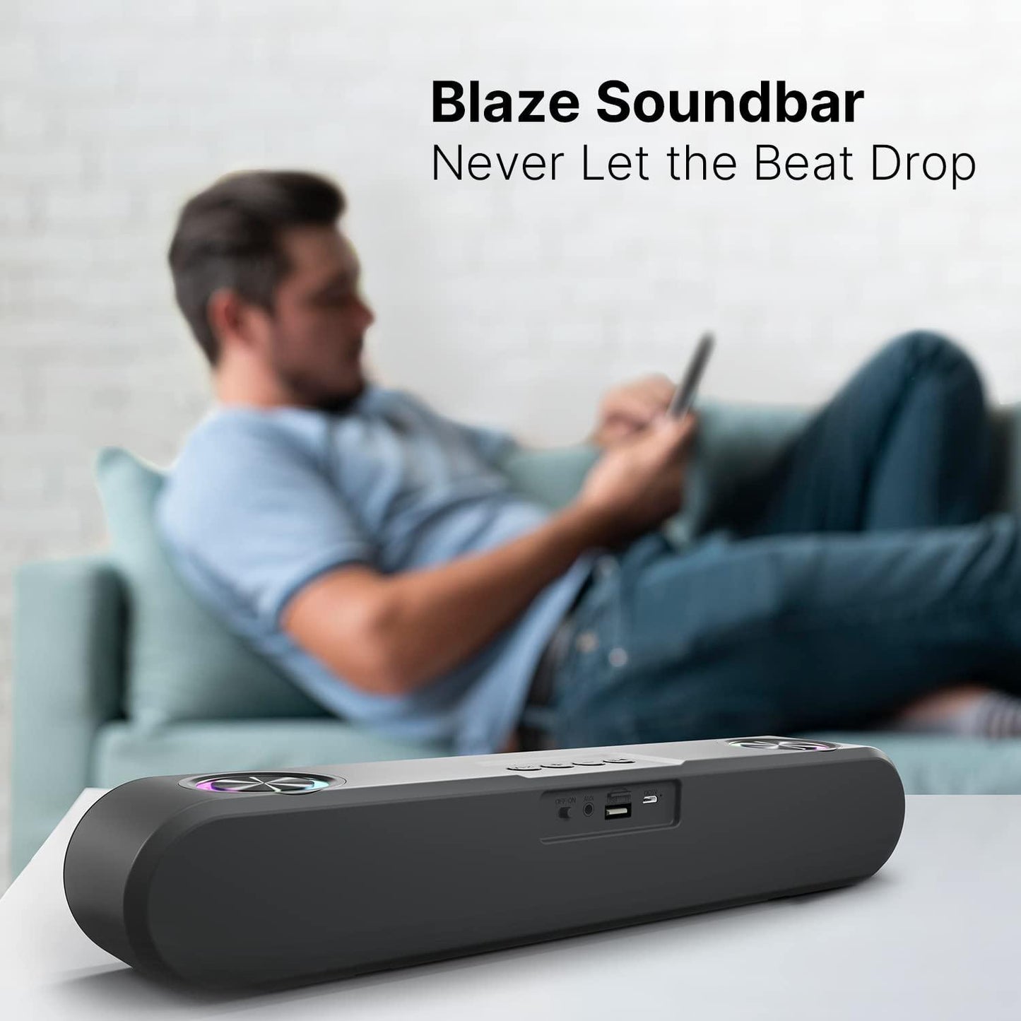 CrossBeats Blaze B24 Bluetooth Soundbar 24W, Gaming RGB Lights, AUX, Bluetooth, USB, FM & TWS I Fast SnapCharge Battery, Multiport Connectivity, BT Speaker for TV, Mobile, PC, Laptops, Tablets Black - Triveni World