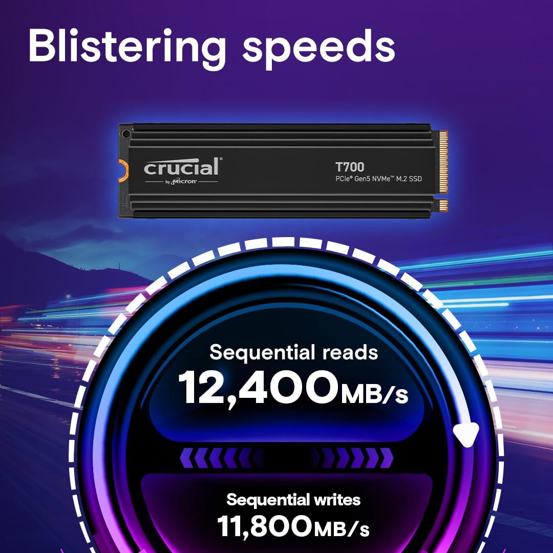 Crucial T700 1TB Gen5 NVMe M.2 SSD with heatsink - Up to 11,700 MB/s - DirectStorage Enabled - CT1000T700SSD5 - Gaming, Photography, Video Editing & Design - Internal Solid State Drive - Triveni World