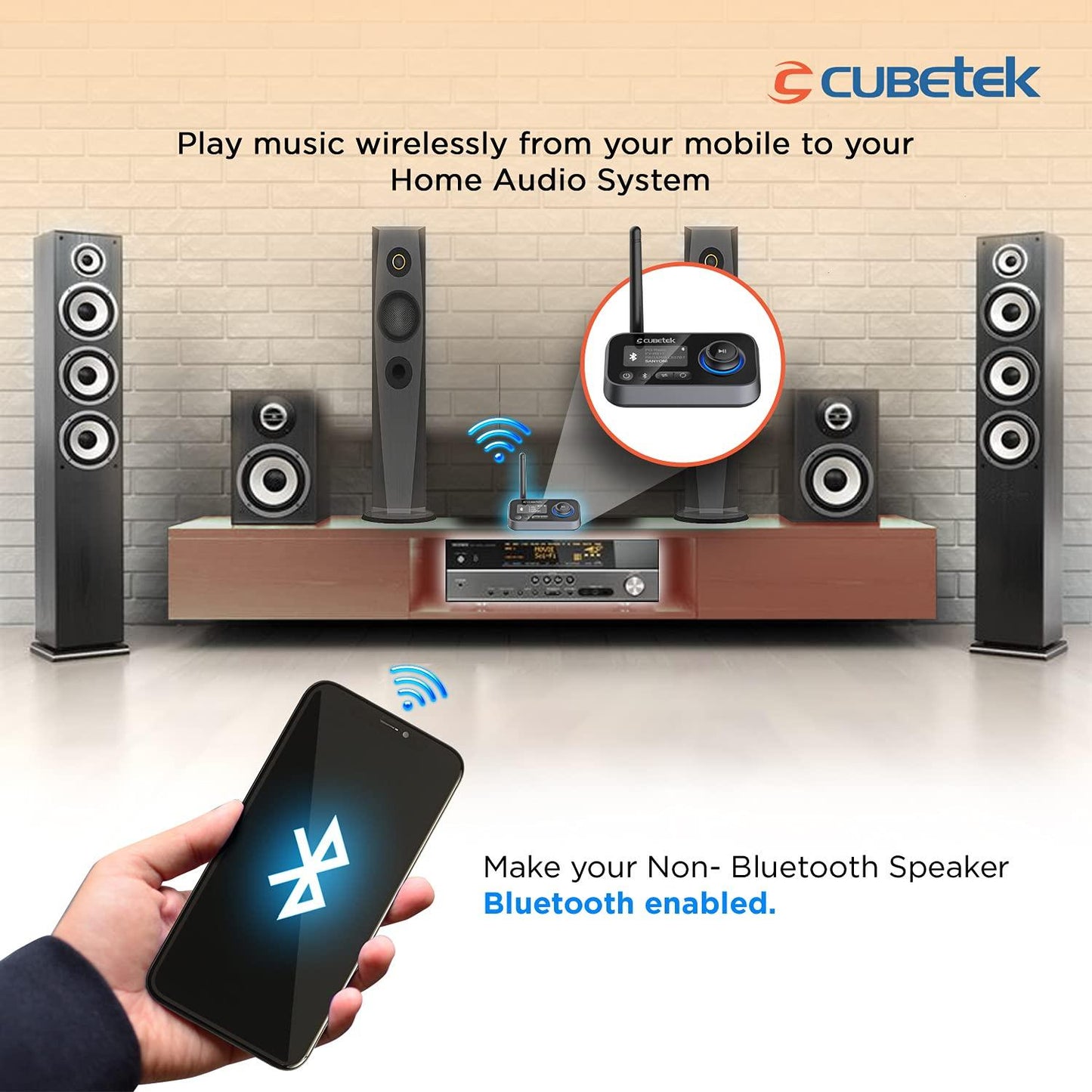 Cubetek 3 in 1 LCD Display V5.0 Bluetooth Transmitter Receiver, Bypass Audio Adapter with Aux, Optical, Dual Link Support for TV, Home Stereo, PC, Headphones, Speakers, Model: CB-BT27 - Triveni World