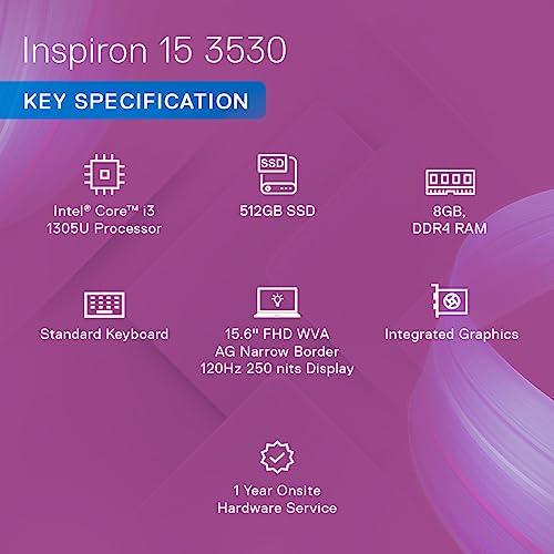 Dell Inspiron 3530 Thin & Light Laptop, 13th Gen Intel Core i3-1305U/8GB/512GB SSD/15.6" (39.62cm) 120Hz Refresh Rate on a FHD IPS Display/Windows 11 + MSO'21+McAfee 15 Month/Carbon Black/1.62kg - Triveni World