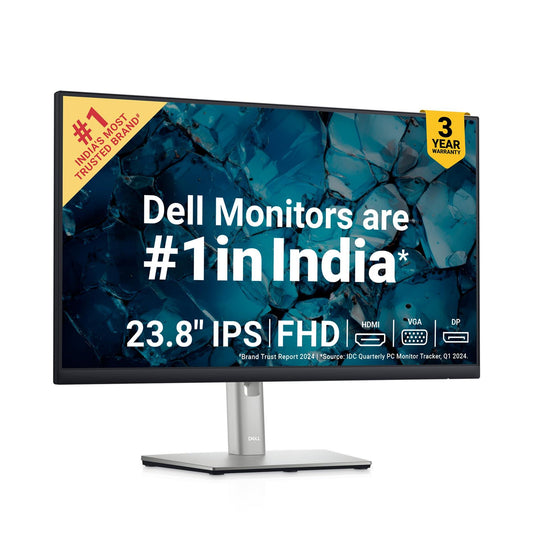 Dell-P2422H 24" (60.96 cm) FHD Monitor, IPS Panel, Low BlueLight Technology, 3-Sided Bezelless, Brightness 250 cd/m2, HDMI, VGA, DP & USB Ports, Pivot(Rotation), Swivel, Tilt & HAS, AMD FreeSync - Triveni World