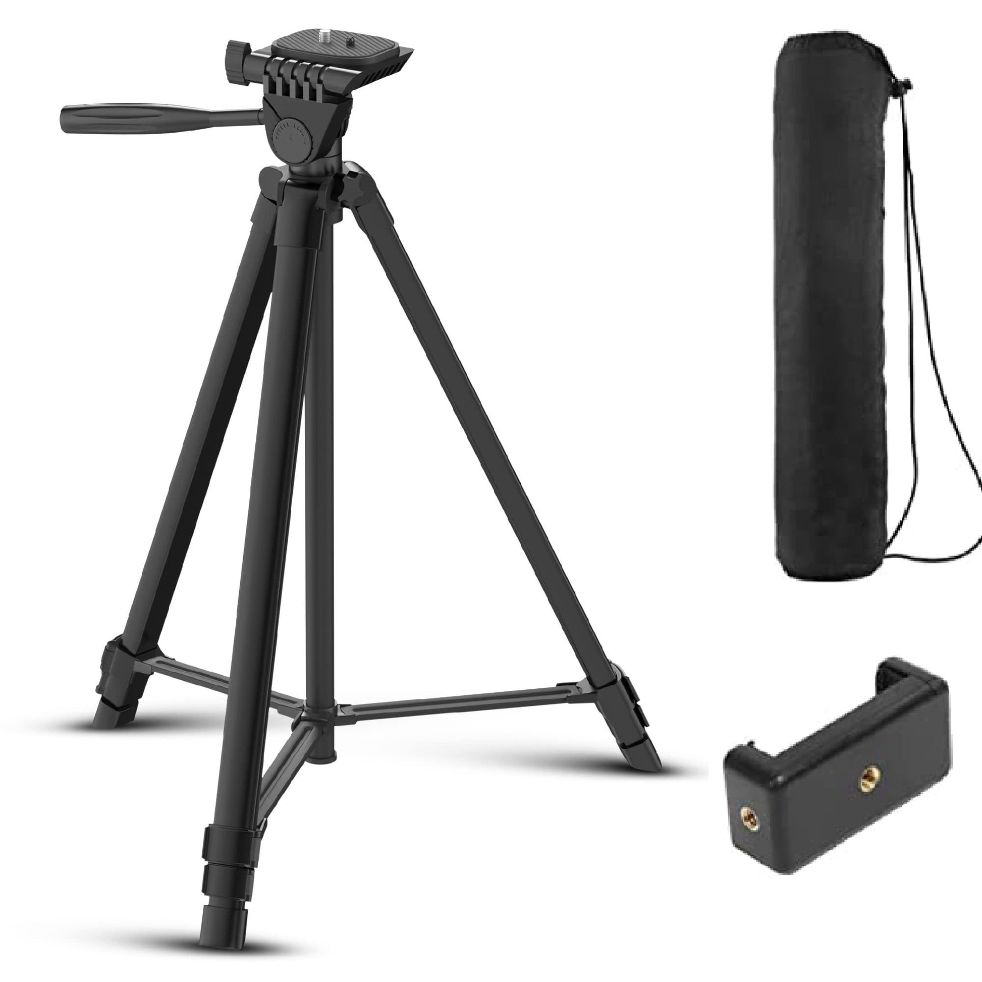 DIGITEK (DTR 480LW) 57 Inch Portable Aluminium Alloy Tripod with Smartphone Holder & 360° Ball Head, 3 Section Adjustment, 2kg Load Capacity, Carry Bag, Compatible with Smartphone, Video Camera, DSLR. - Triveni World