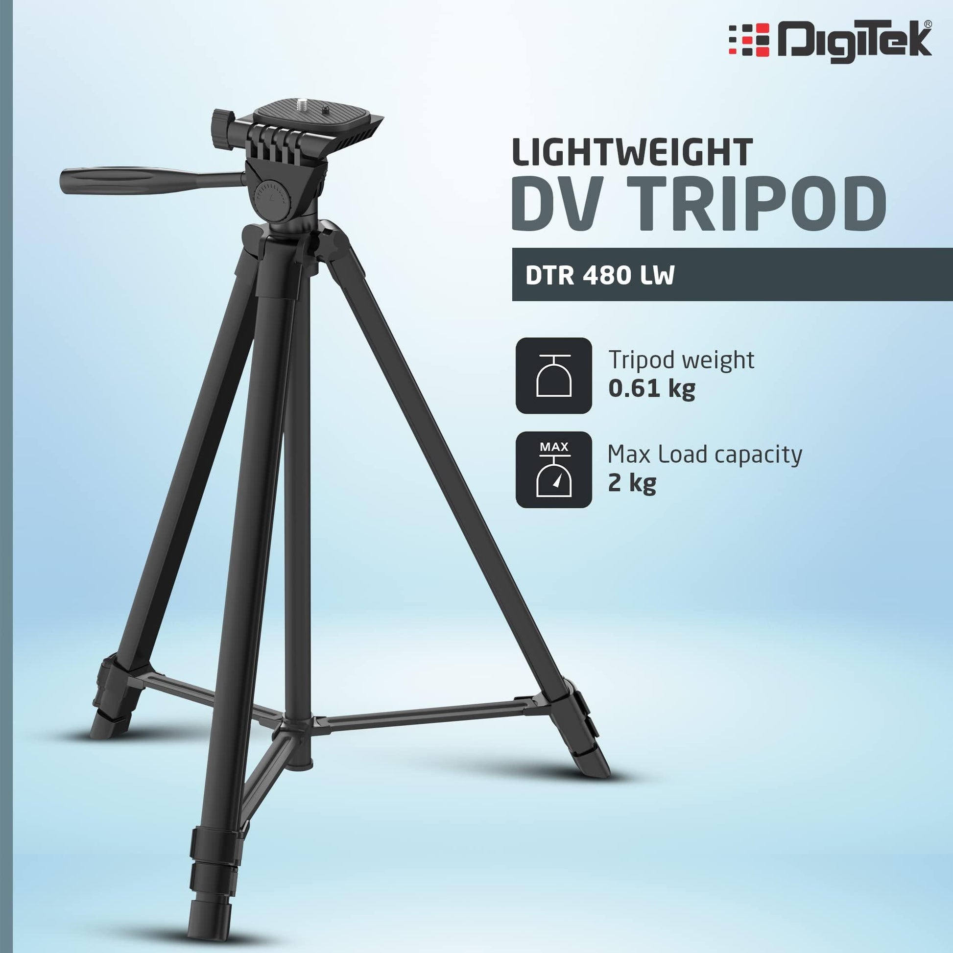 DIGITEK (DTR 480LW) 57 Inch Portable Aluminium Alloy Tripod with Smartphone Holder & 360° Ball Head, 3 Section Adjustment, 2kg Load Capacity, Carry Bag, Compatible with Smartphone, Video Camera, DSLR. - Triveni World