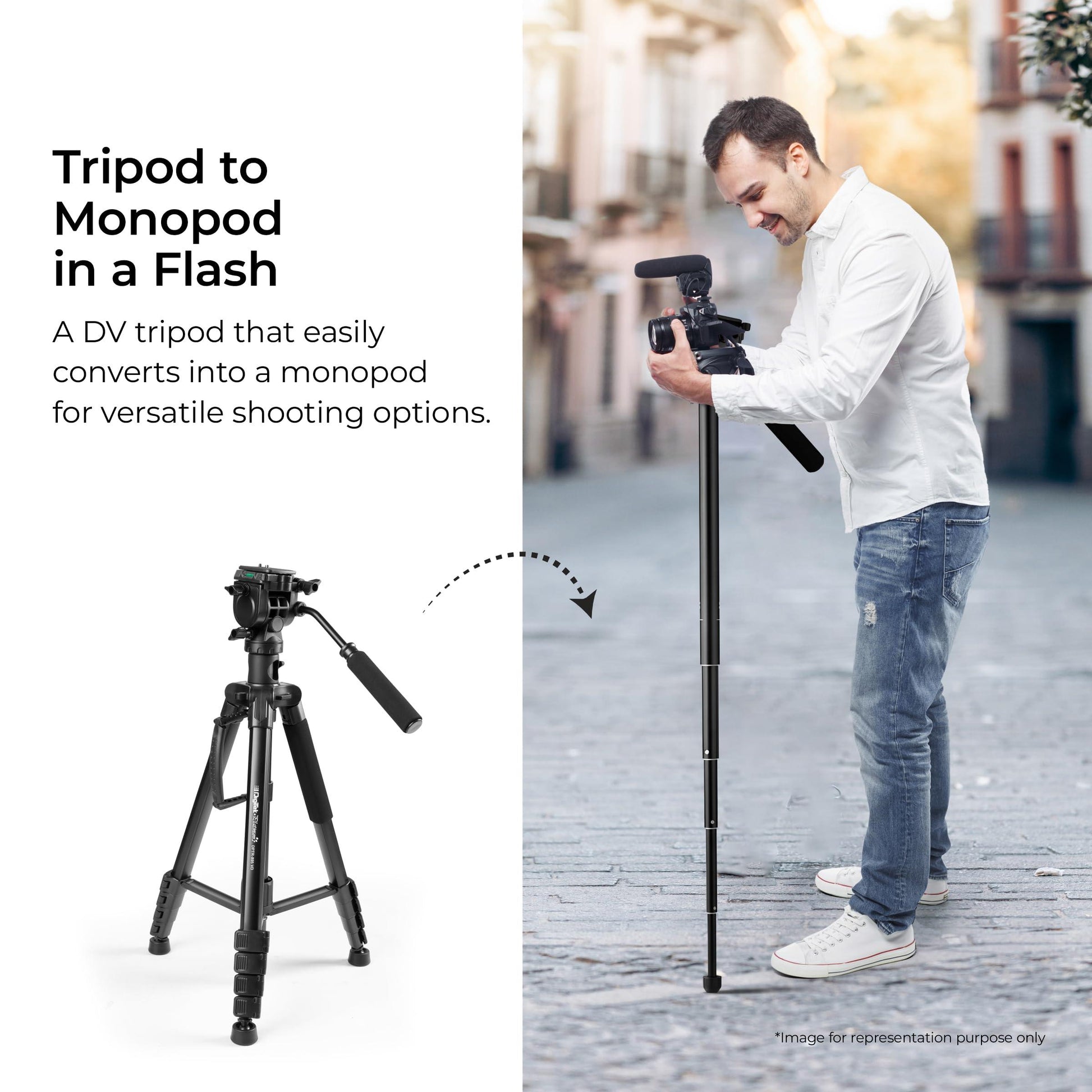 DIGITEK® (DPTR 895VD) 195 CM Tripod Cum Monopod with Aluminum Alloy & Multipurpose Head, 3-Way Head, Lightweight 590MM Folded with Carry Bag, Max Load 5Kg, Ideal for DSLR, DV Camera's - Triveni World