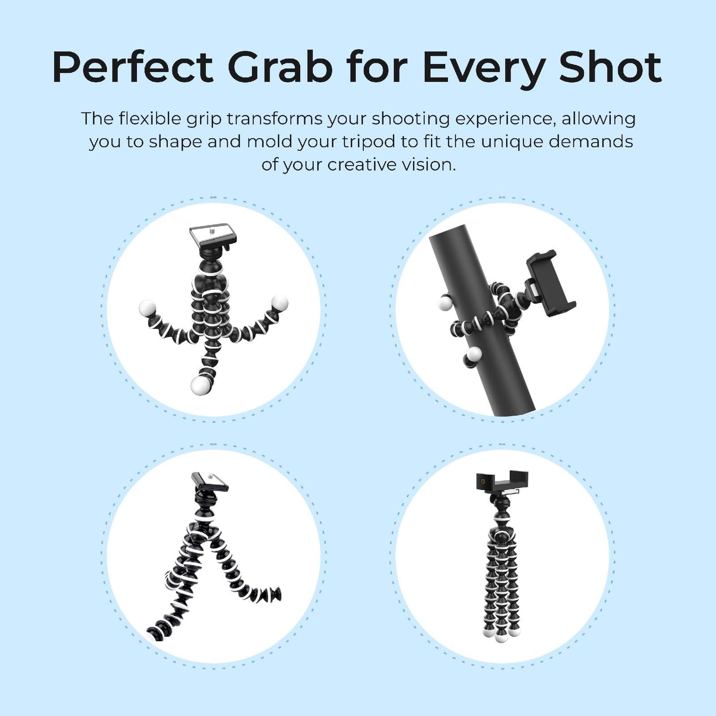 DIGITEK® (DTR 250 GT) 24cm Flexible Gorilla Mini Tripod with Phone Holder & Pan Head, 10 Sections Adjustment, 24cm Max Height, Cutting Edge Design, Reliable Grip, for Smartphones & Action Cameras - Triveni World