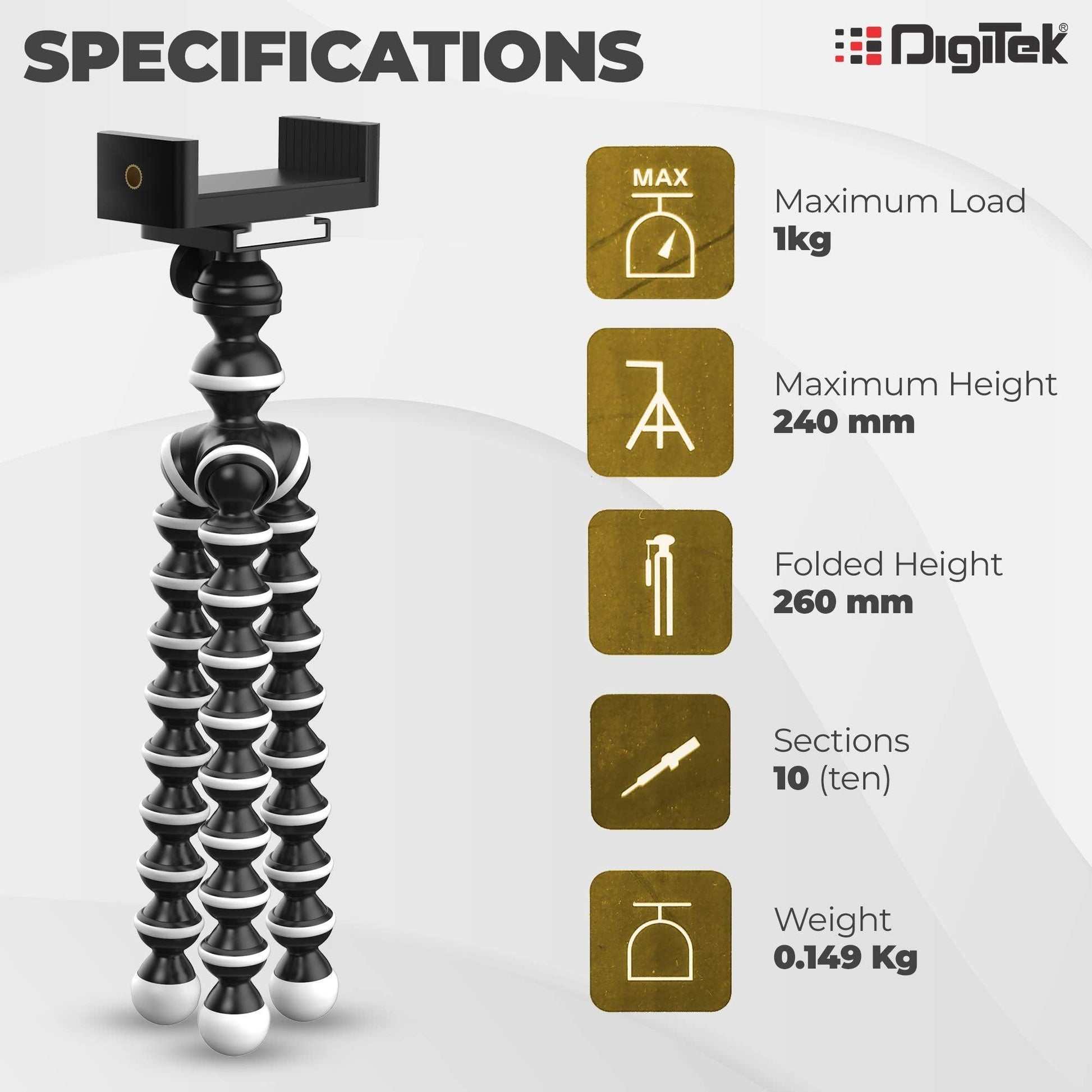 DIGITEK® (DTR 260 GT) Gorilla Tripod/Mini 33 CM (13 Inch) Tripod for Mobile Phone with Phone Mount & Remote, Flexible Gorilla Stand for Point and Shoot & Action Cameras - Triveni World