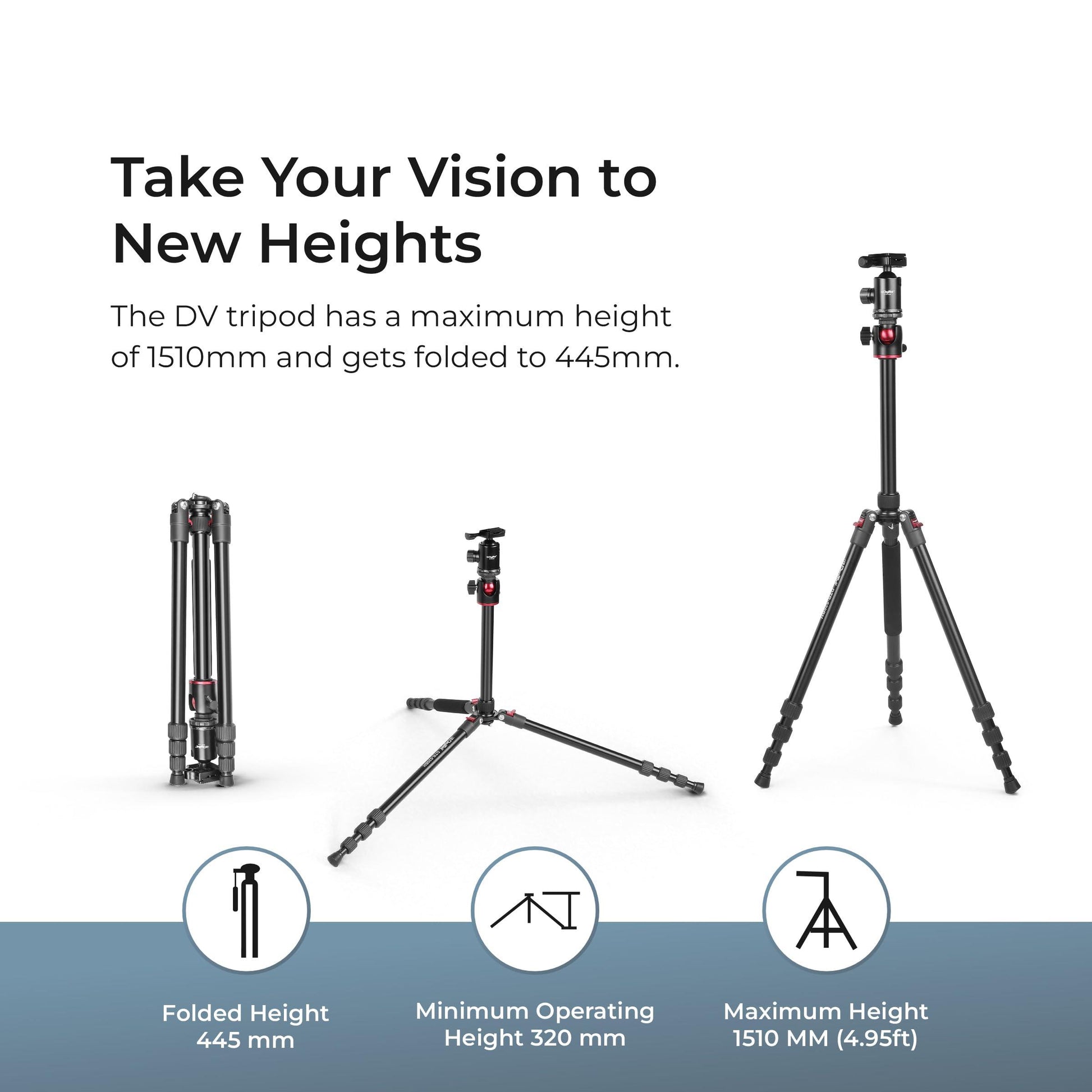 DIGITEK® (DTR 520 BH) 152CM Foldable Aluminum Tripod Cum Monopod with Swivel Pan Head, 4 Section Adjustment, 7kg Max Load, Max Operating Height: 4.95Ft, Compatible with DSLR Camera, Dv Video Camcorder - Triveni World