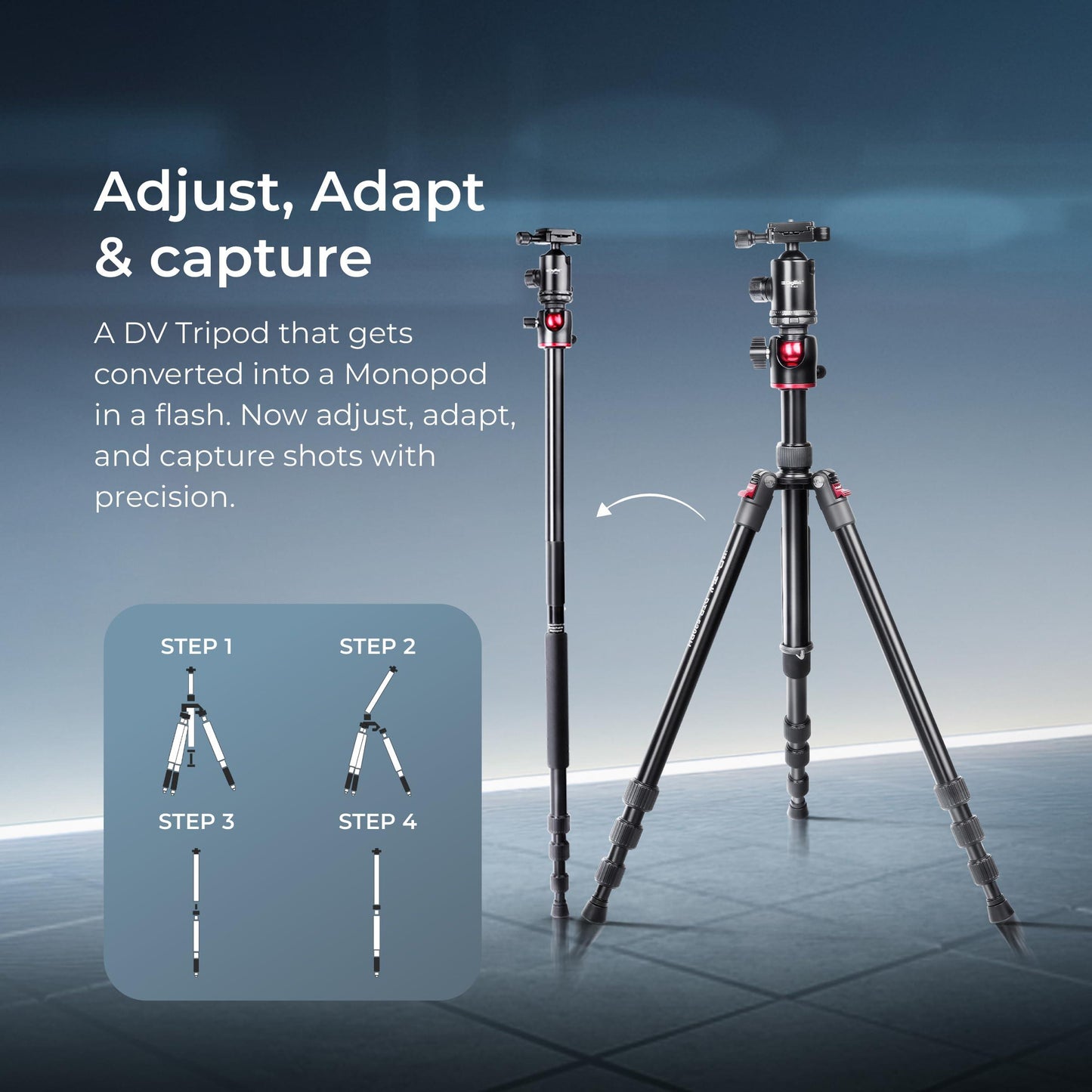 DIGITEK® (DTR 520 BH) 152CM Foldable Aluminum Tripod Cum Monopod with Swivel Pan Head, 4 Section Adjustment, 7kg Max Load, Max Operating Height: 4.95Ft, Compatible with DSLR Camera, Dv Video Camcorder - Triveni World