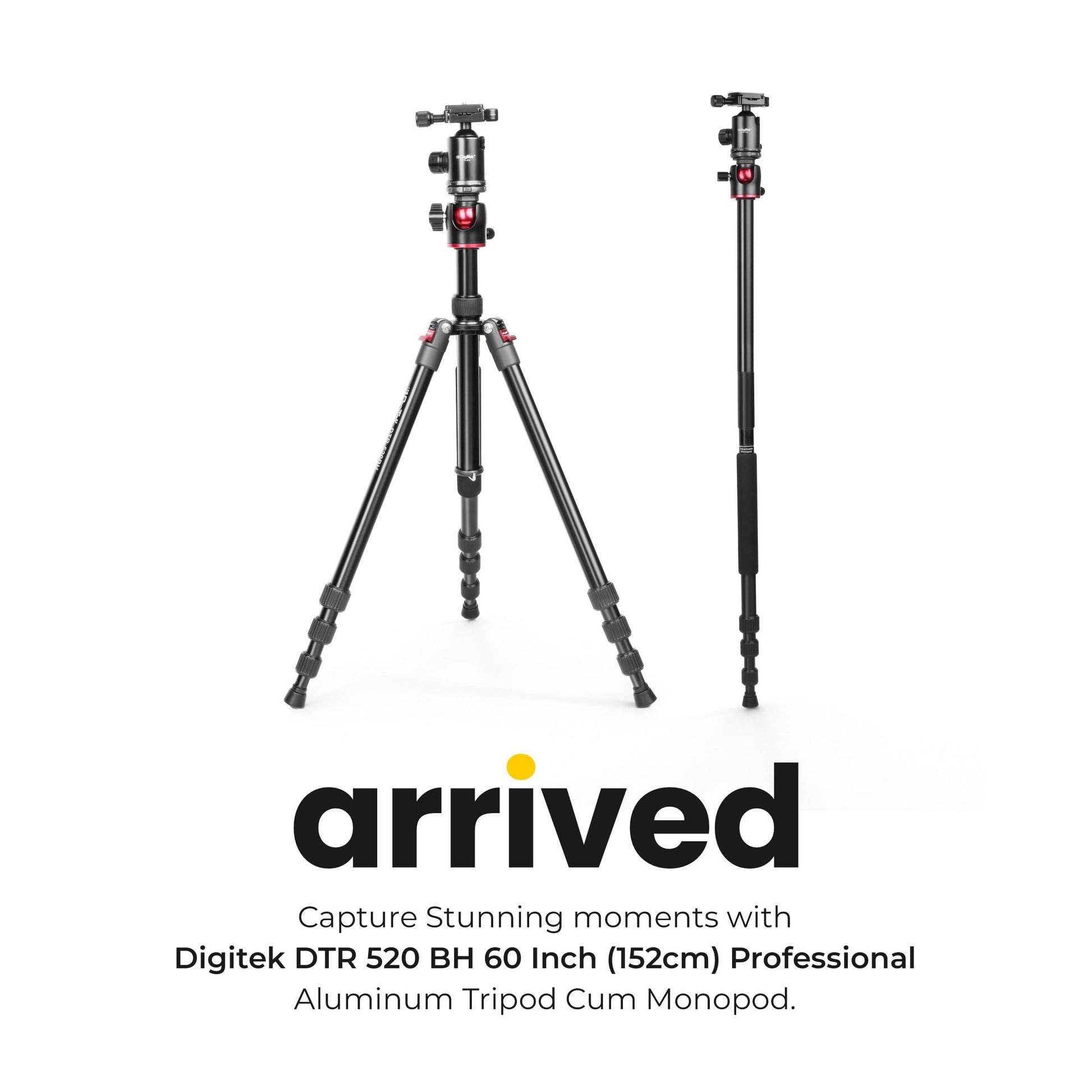 DIGITEK® (DTR 520 BH) 152CM Foldable Aluminum Tripod Cum Monopod with Swivel Pan Head, 4 Section Adjustment, 7kg Max Load, Max Operating Height: 4.95Ft, Compatible with DSLR Camera, Dv Video Camcorder - Triveni World