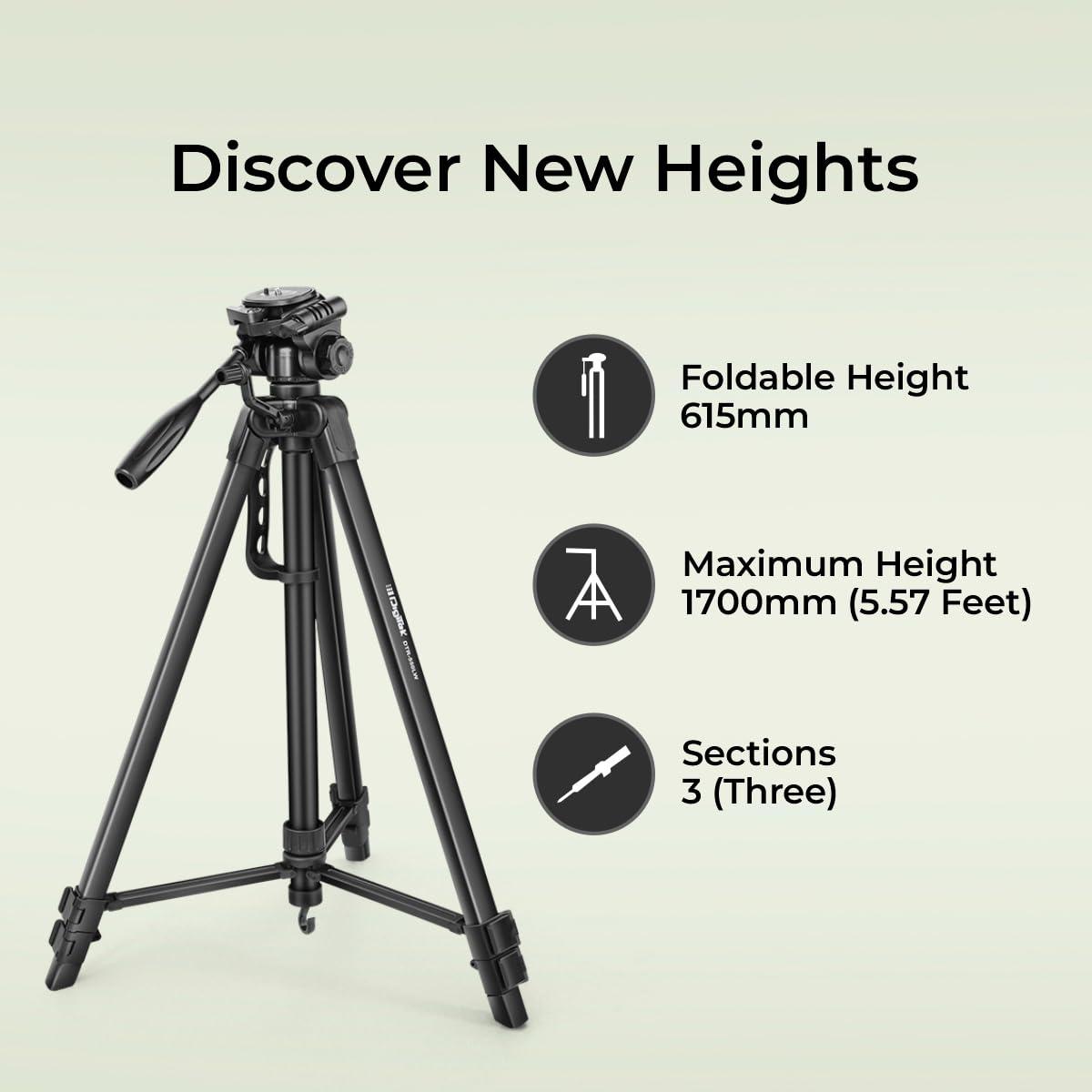 DIGITEK® (DTR 550 LW) 67 Inch Foldable Tripod Stand with Phone Holder & 360° Ball Head, 5kg Load Capacity, Aluminum Alloy Legs with Rubberized Feet & Flip Locks, Carry Bag, for Photo & Video Shoots - Triveni World