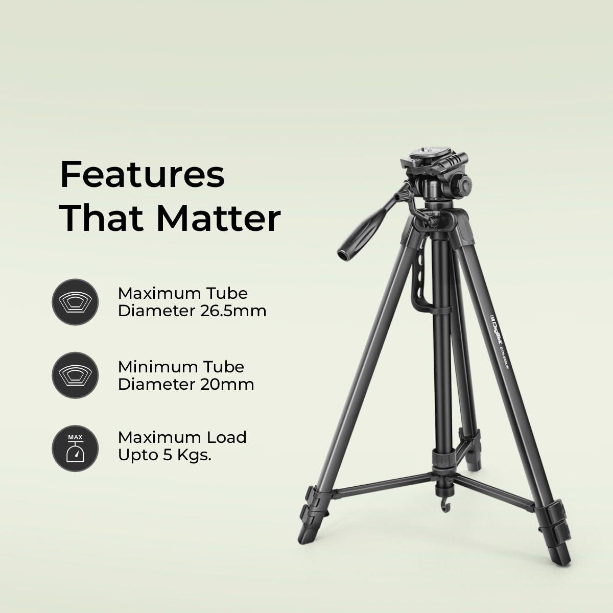 DIGITEK® (DTR 550 LW) 67 Inch Foldable Tripod Stand with Phone Holder & 360° Ball Head, 5kg Load Capacity, Aluminum Alloy Legs with Rubberized Feet & Flip Locks, Carry Bag, for Photo & Video Shoots - Triveni World