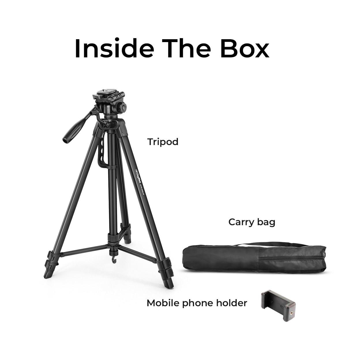 DIGITEK® (DTR 550 LW) 67 Inch Foldable Tripod Stand with Phone Holder & 360° Ball Head, 5kg Load Capacity, Aluminum Alloy Legs with Rubberized Feet & Flip Locks, Carry Bag, for Photo & Video Shoots - Triveni World