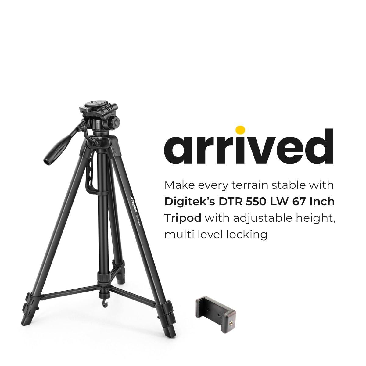 DIGITEK® (DTR 550 LW) 67 Inch Foldable Tripod Stand with Phone Holder & 360° Ball Head, 5kg Load Capacity, Aluminum Alloy Legs with Rubberized Feet & Flip Locks, Carry Bag, for Photo & Video Shoots - Triveni World