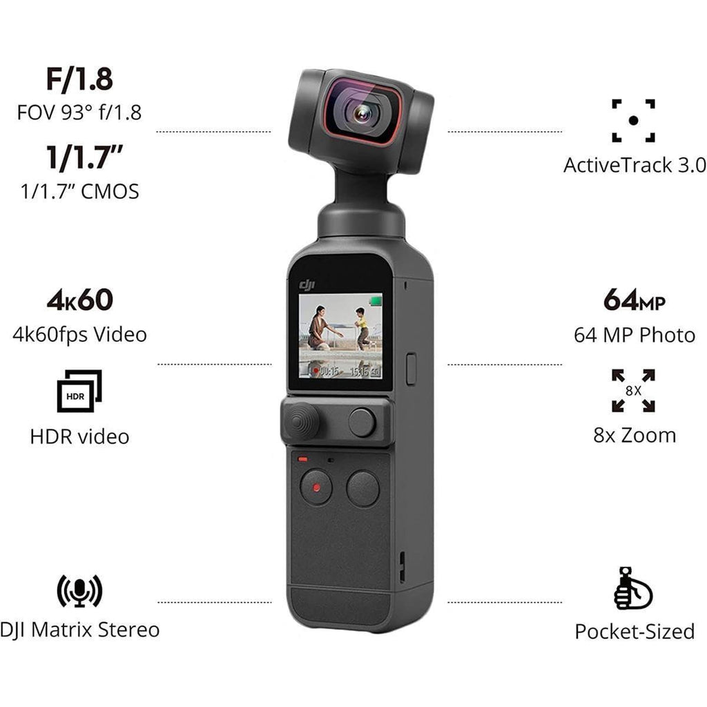 DJI Pocket 2 Creator Combo - 3 Axis Gimbal Stabilizer with 4K Camera, 1/1.7 CMOS, 64MP Photo, Pocket-Sized, ActiveTrack 3.0, Glamour Effects, YouTube Video Vlog, for Android and iPhone, Black - Triveni World