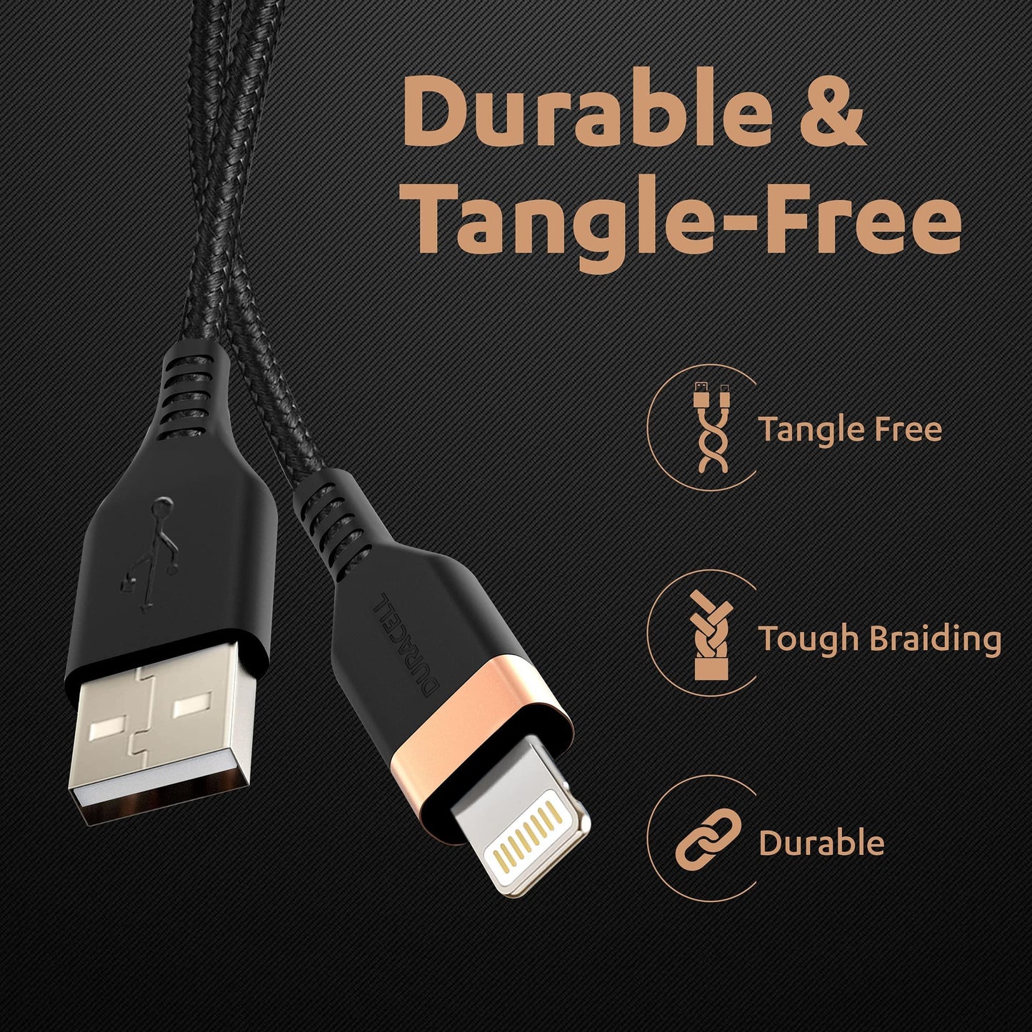 Duracell USB Lightning Apple Certified (Mfi) Braided Sync & Charge Cable For Iphone, Ipad And Ipod. Fast Charging Lightning Cable, 3.9 Feet (1.2M) - Black - Triveni World