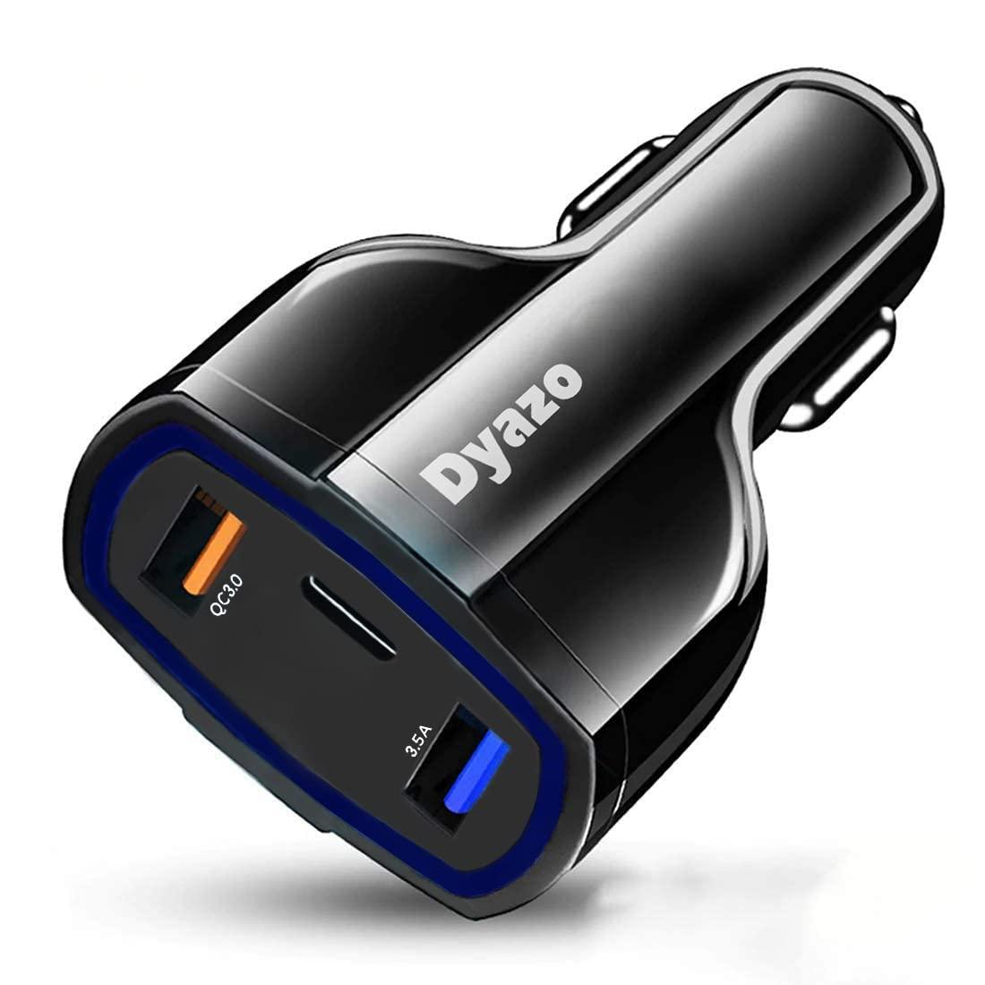 Dyazo 3 Port 36 W Fast USB Car Charger Qc Charging Compatible for Qualcomm 3.0 iPhone 11/12 / Max/Mini, Samsung Galaxy, Pixel, Vivo, Oppo, Mi & All Mobile Phone (Black) - Triveni World