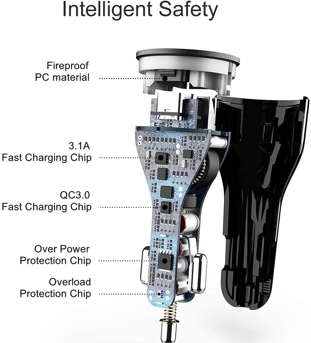 Dyazo 3 Port 36 W Fast USB Car Charger Qc Charging Compatible for Qualcomm 3.0 iPhone 11/12 / Max/Mini, Samsung Galaxy, Pixel, Vivo, Oppo, Mi & All Mobile Phone (Black) - Triveni World