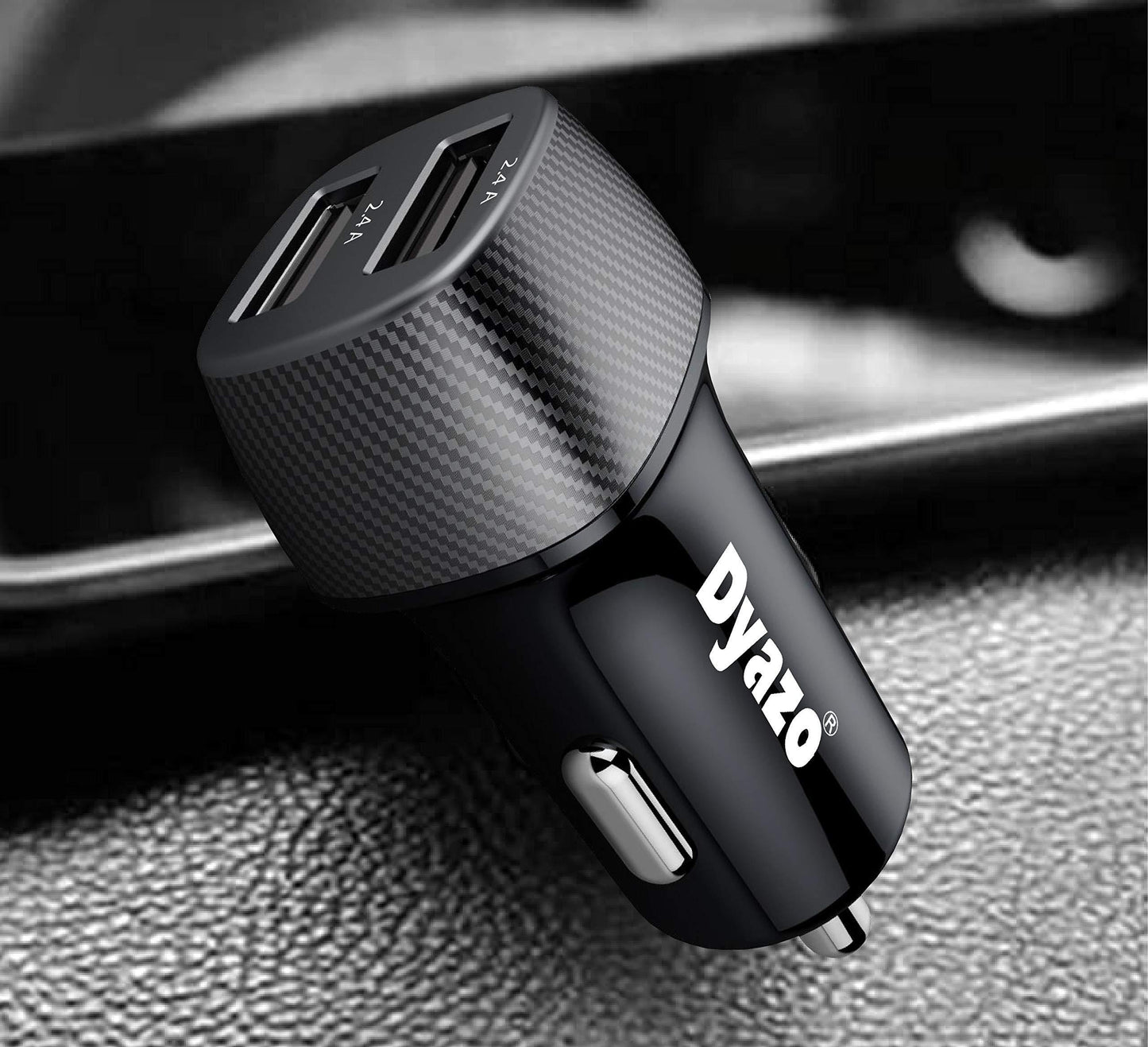 Dyazo 4.8 Amp (2.4 & 2.4 Amp) Dual Port Fast USB Car Charger Compatible W/iPhone Xr/Xs/Max/X/8/7/Plus,Ipad Pro/Air 2/Mini,Galaxy,Lg,HTC & All Other Cellular Phones W/Free 3In1 Cable-Carbon Black - Triveni World