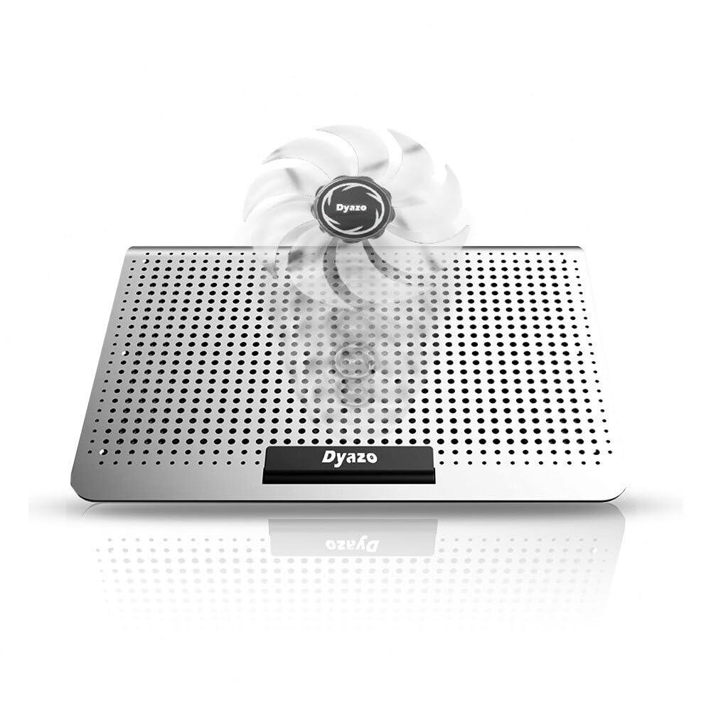 Dyazo Aluminum Laptop Cooling pad | Laptop Stand with Fan | Notebook Cooler | Cooling Fan with Height Settings Compatible for MacBook, Lenovo, Hp & Other laptops upto15.6 Inches (Silver) - Triveni World