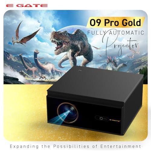 E Gate O9 Pro Gold 100% Dust Proof Mega Bright 1500 ANSI Projector. Fully Automatic 1080p Native with 4k Support, 2 HDMI with ARC, Bluetooth & Dual Wifi6, 12W Speaker, Android TV, 2GB + 32GB - Triveni World