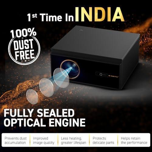 E Gate O9 Pro Gold 100% Dust Proof Mega Bright 1500 ANSI Projector. Fully Automatic 1080p Native with 4k Support, 2 HDMI with ARC, Bluetooth & Dual Wifi6, 12W Speaker, Android TV, 2GB + 32GB - Triveni World