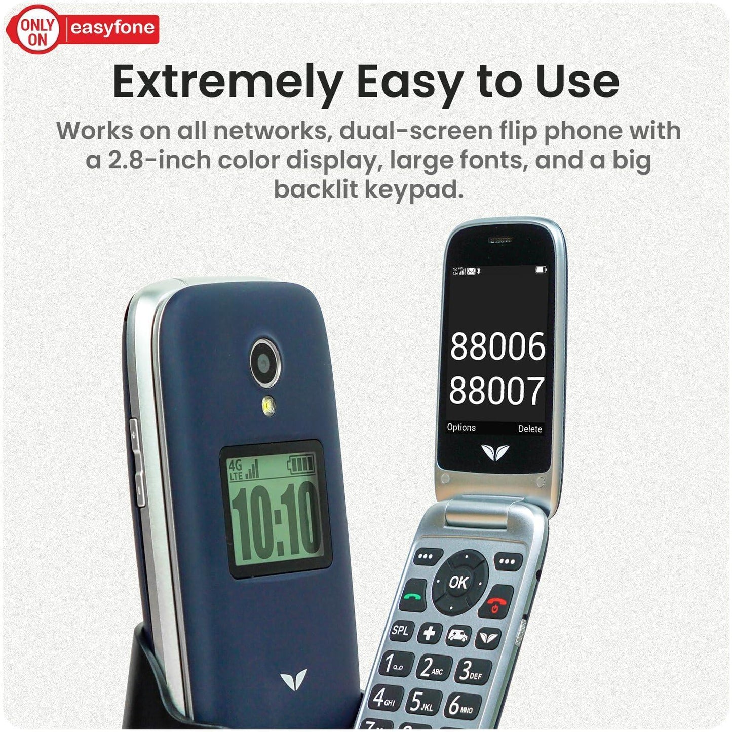 easyfone Royale 4G Volte Flip Senior Citizen Phone with 20+ Senior Friendly Features - Sturdy Build, Helps Seniors Stay Connected, Independent, Safe and Healthy - Triveni World