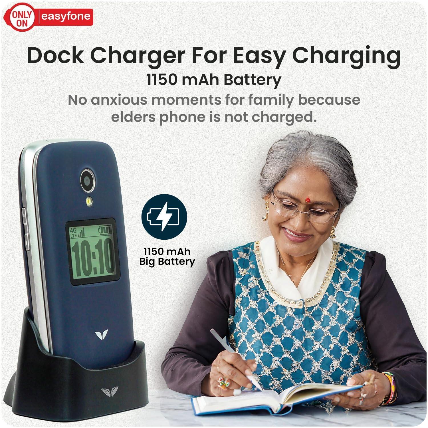 easyfone Royale 4G Volte Flip Senior Citizen Phone with 20+ Senior Friendly Features - Sturdy Build, Helps Seniors Stay Connected, Independent, Safe and Healthy - Triveni World