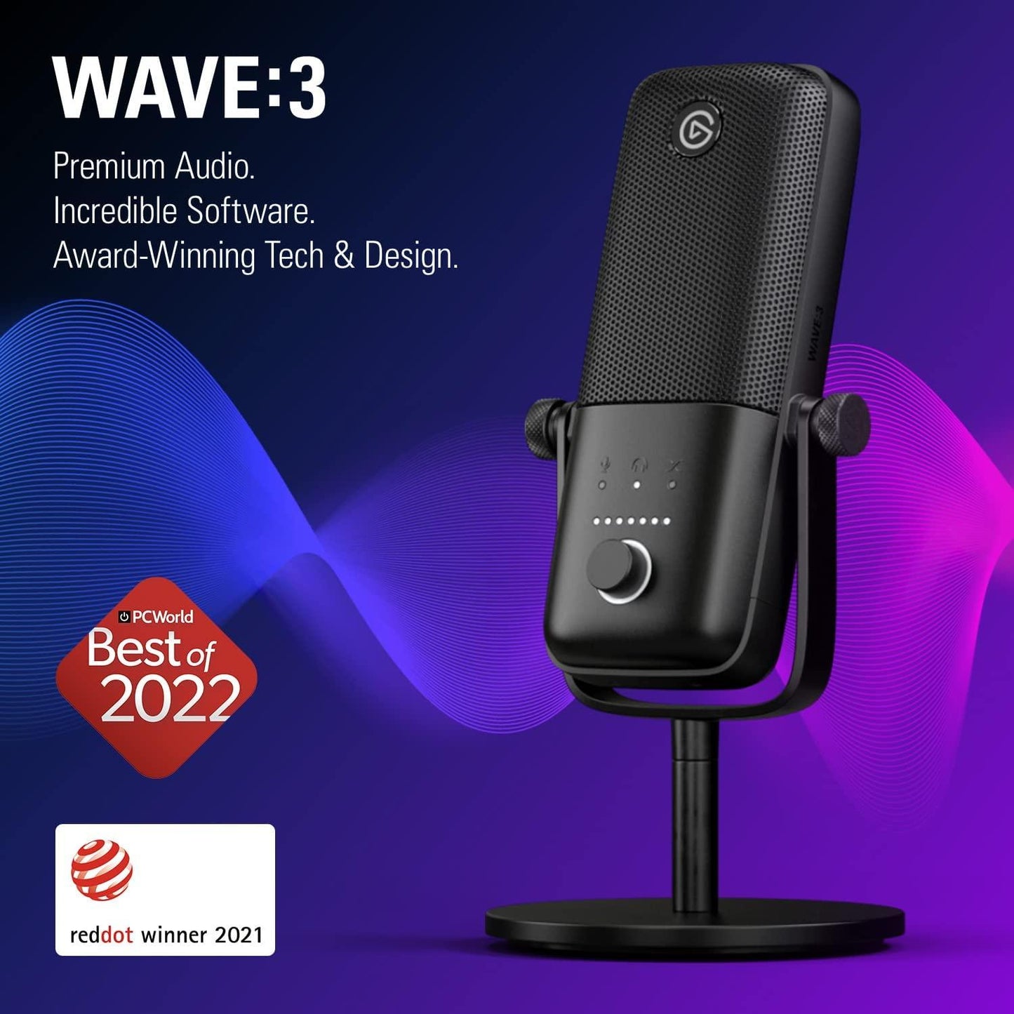 Elgato Wave:3 Premium USB Condenser Unidirectional Microphone and Digital Mixing Solution, Anti-Clipping Technology, Capacitive Mute, Streaming and Podcasting, (10MAB9901, Black) - Triveni World