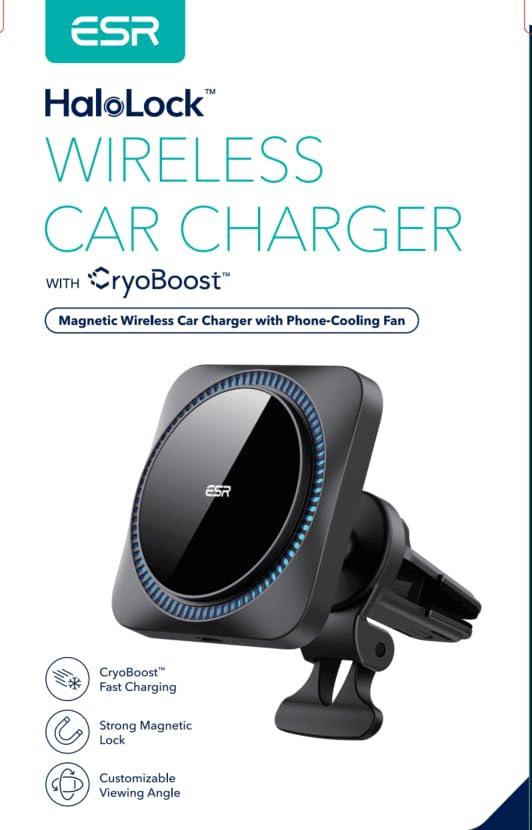 ESR Wireless Car Charger with CryoBoost, Compatible with MagSafe Car Charger, HaloLock Car Mount Charger for iPhone 15/14/13/12 Series & Magnetic Cases, Fast Charging,Phone Cooling/Frosted Onyx, Black - Triveni World